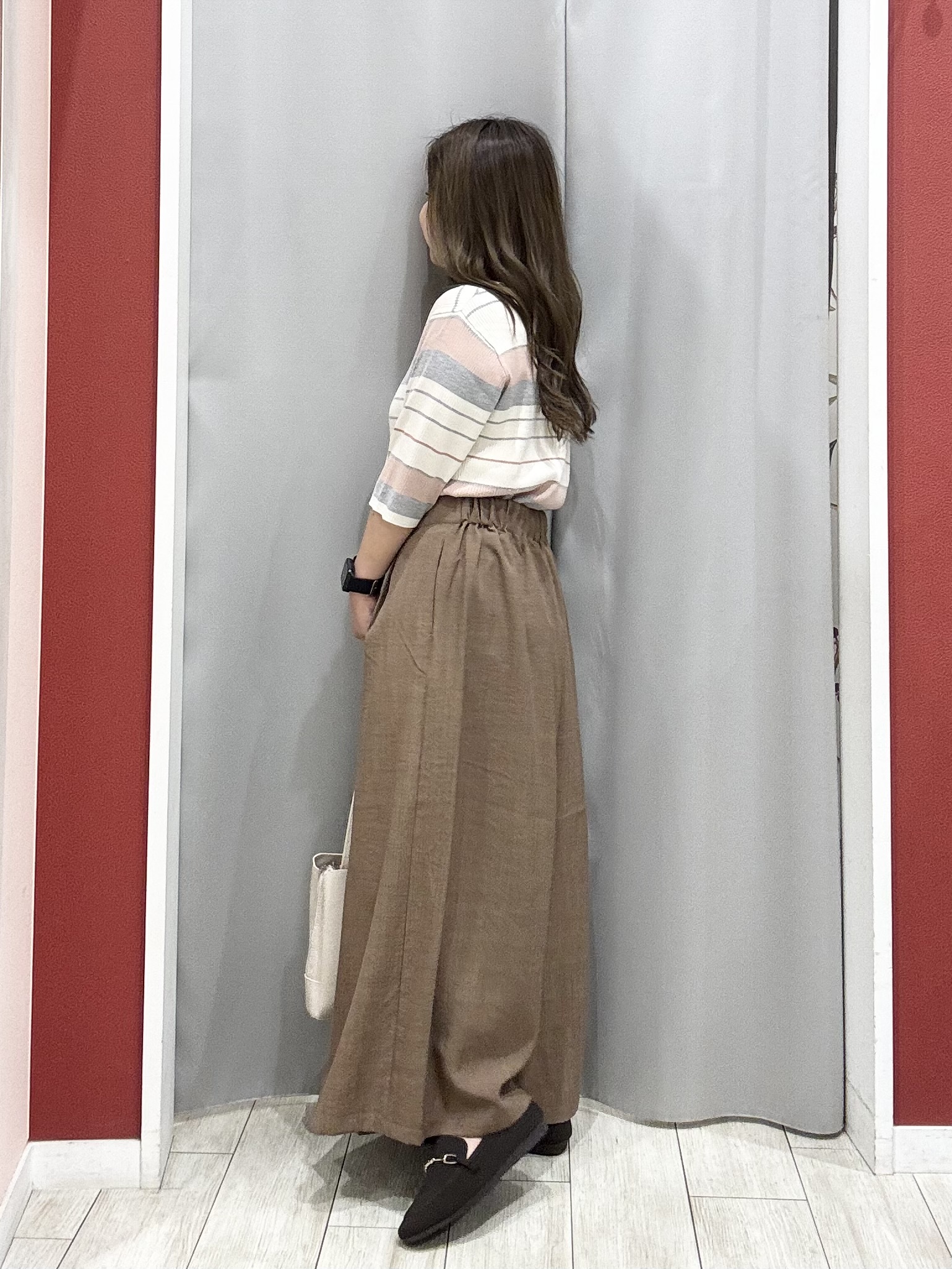 shioさんの「SHOO･LA･RUE｜【S-LL】オンオフ着られる マルチボーダーリブニット」を使ったコーディネート