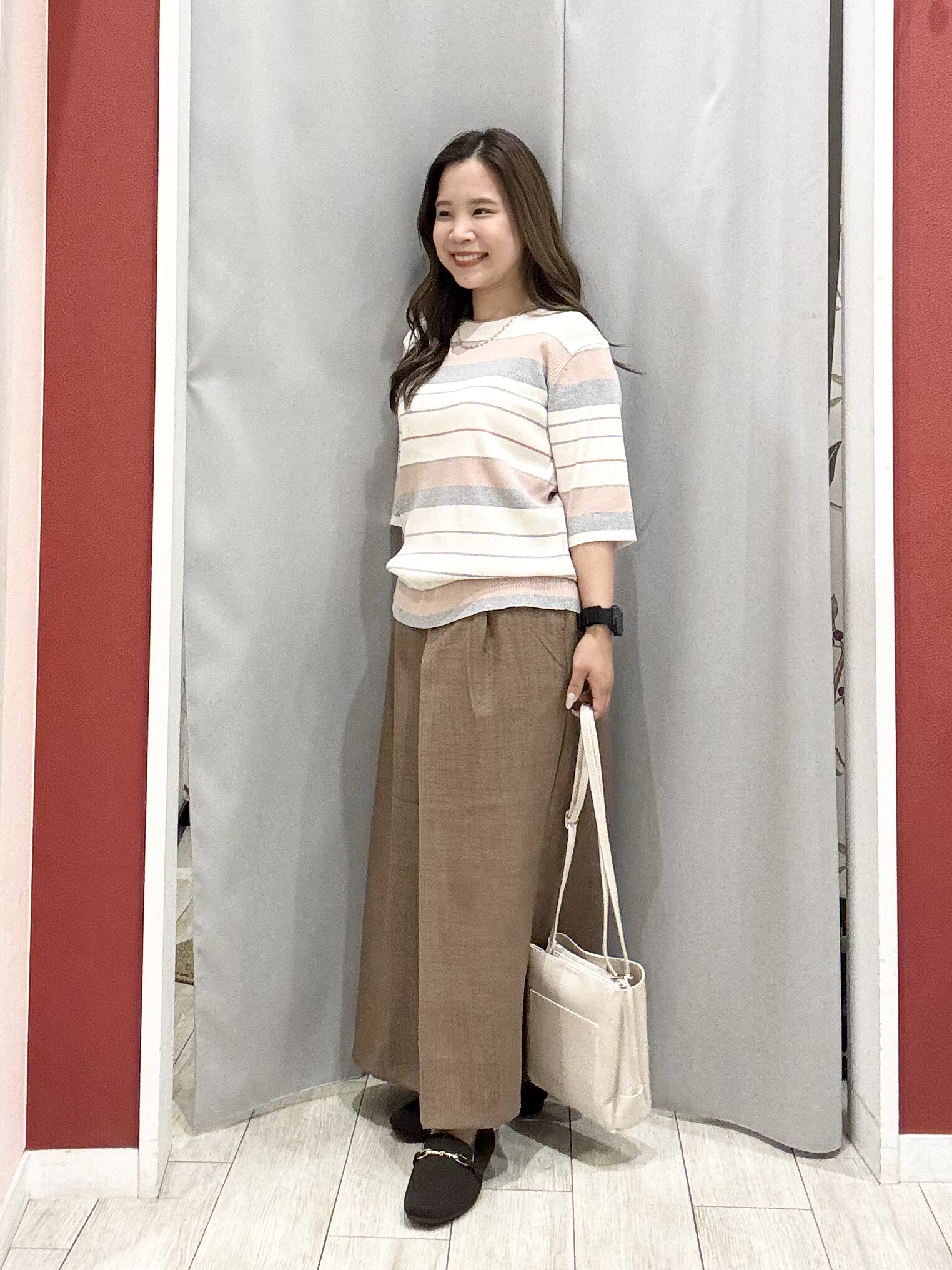 shioさんの「SHOO･LA･RUE｜【S-LL】オンオフ着られる マルチボーダーリブニット」を使ったコーディネート