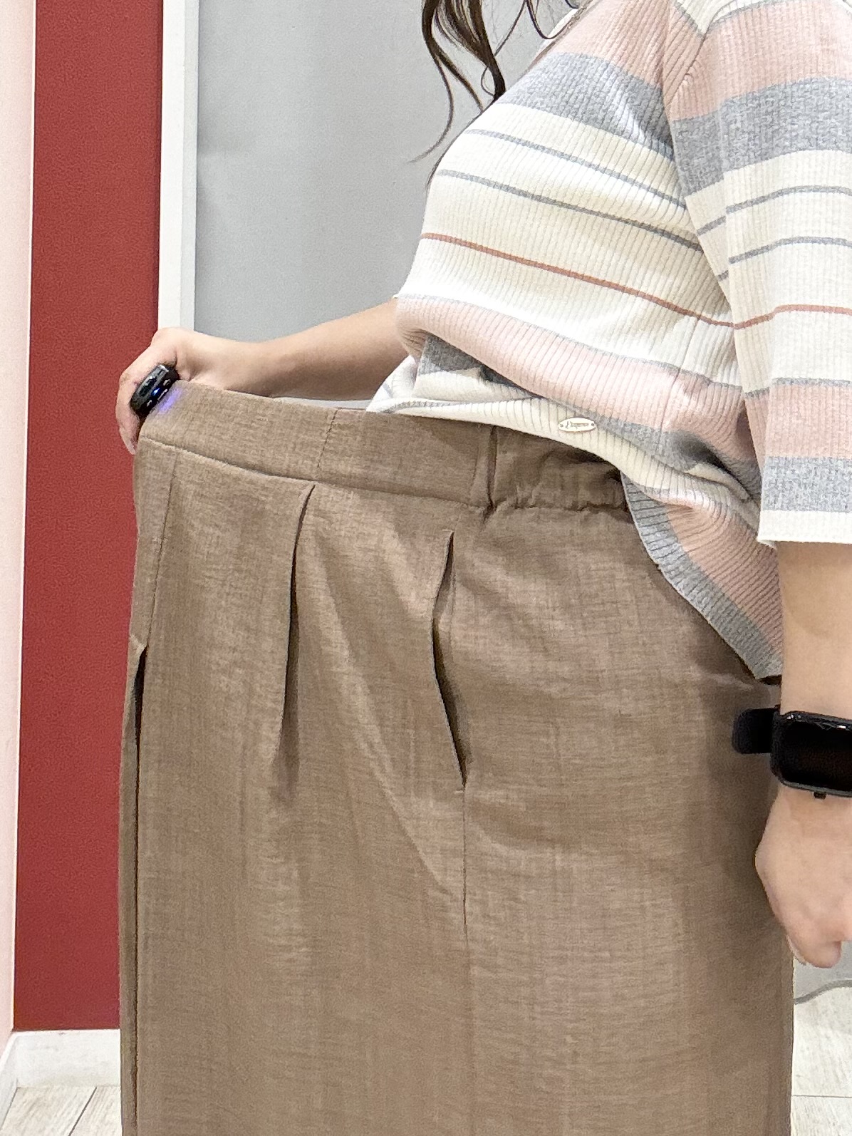 shioさんの「SHOO･LA･RUE｜【S-LL】オンオフ着られる マルチボーダーリブニット」を使ったコーディネート