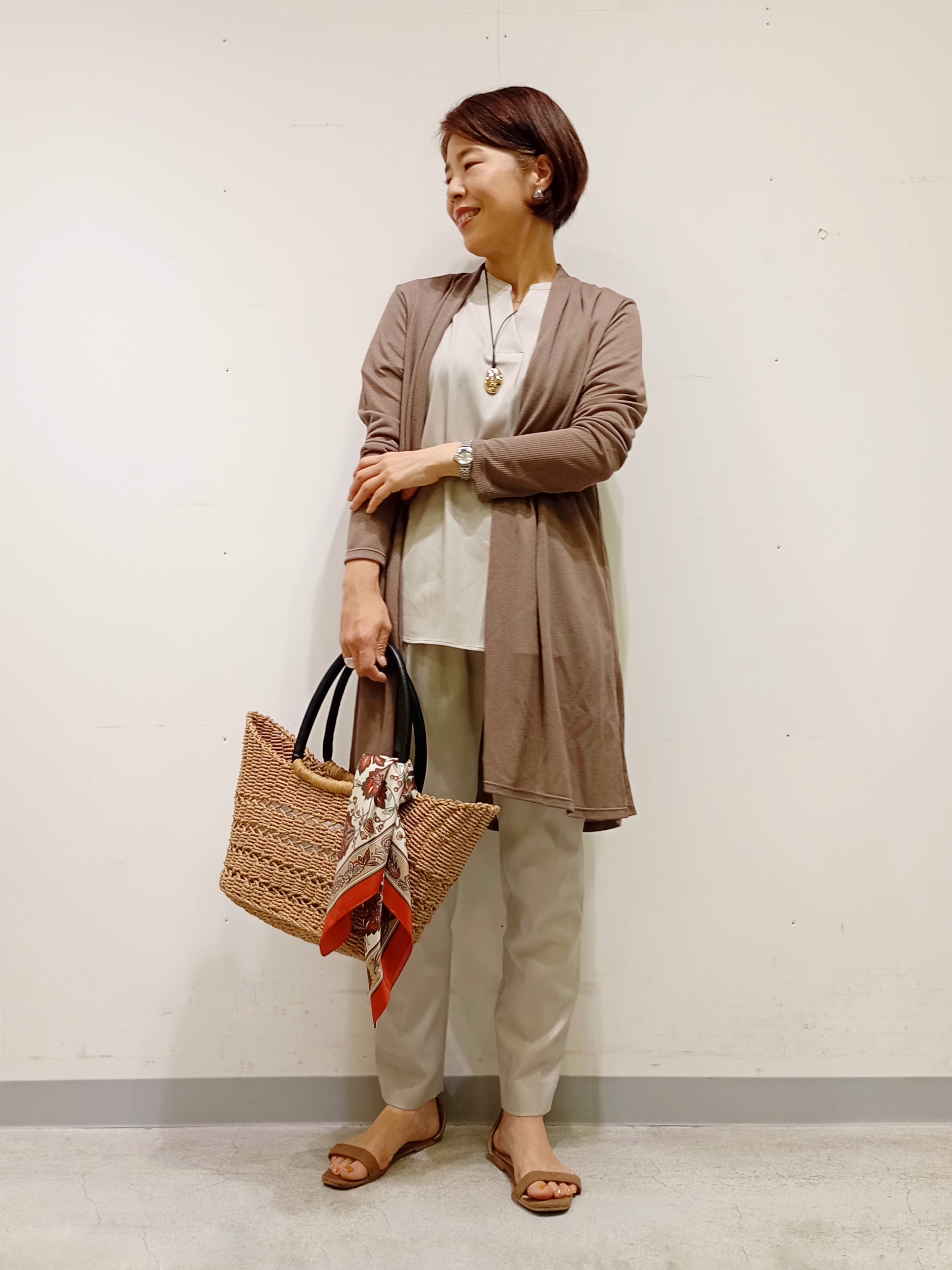 Kさんの「INDIVI｜【洗える／アンサンブル可能】シアースストライプカーディガン」を使ったコーディネート
