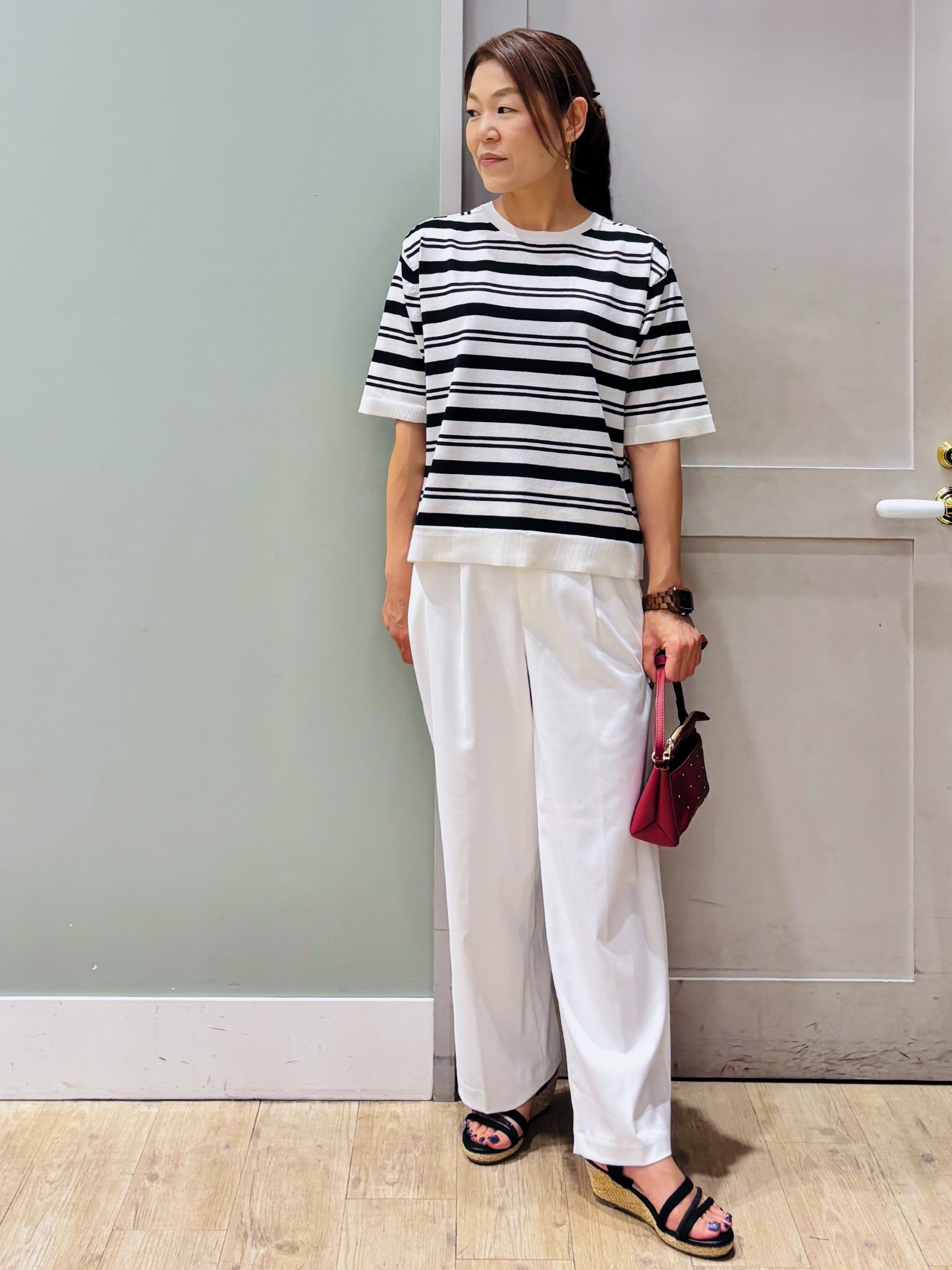 Komi☆さんの「grove｜【ひんやり・UVカット・洗濯機◎】Tシャツ感覚で着られるコットン混ニット」を使ったコーディネート