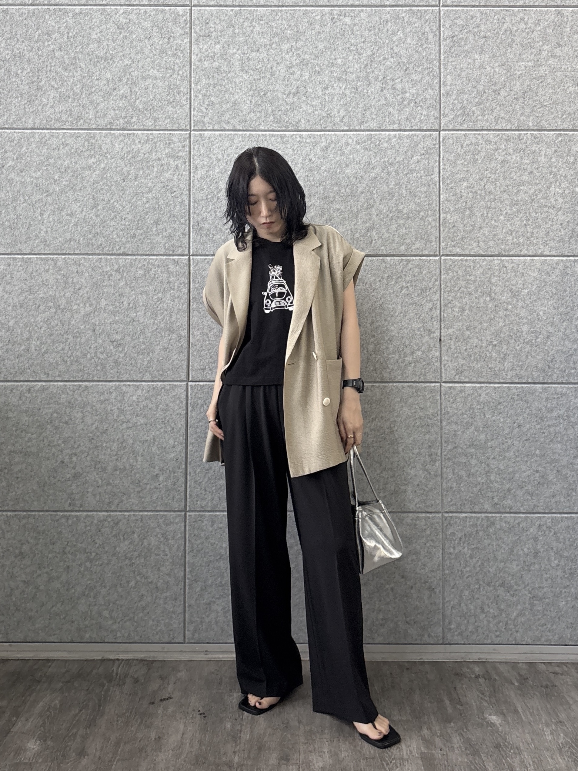 kotakiさんの「INDIVI｜ワッシャーシアー半袖ダブルジャケット」を使ったコーディネート
