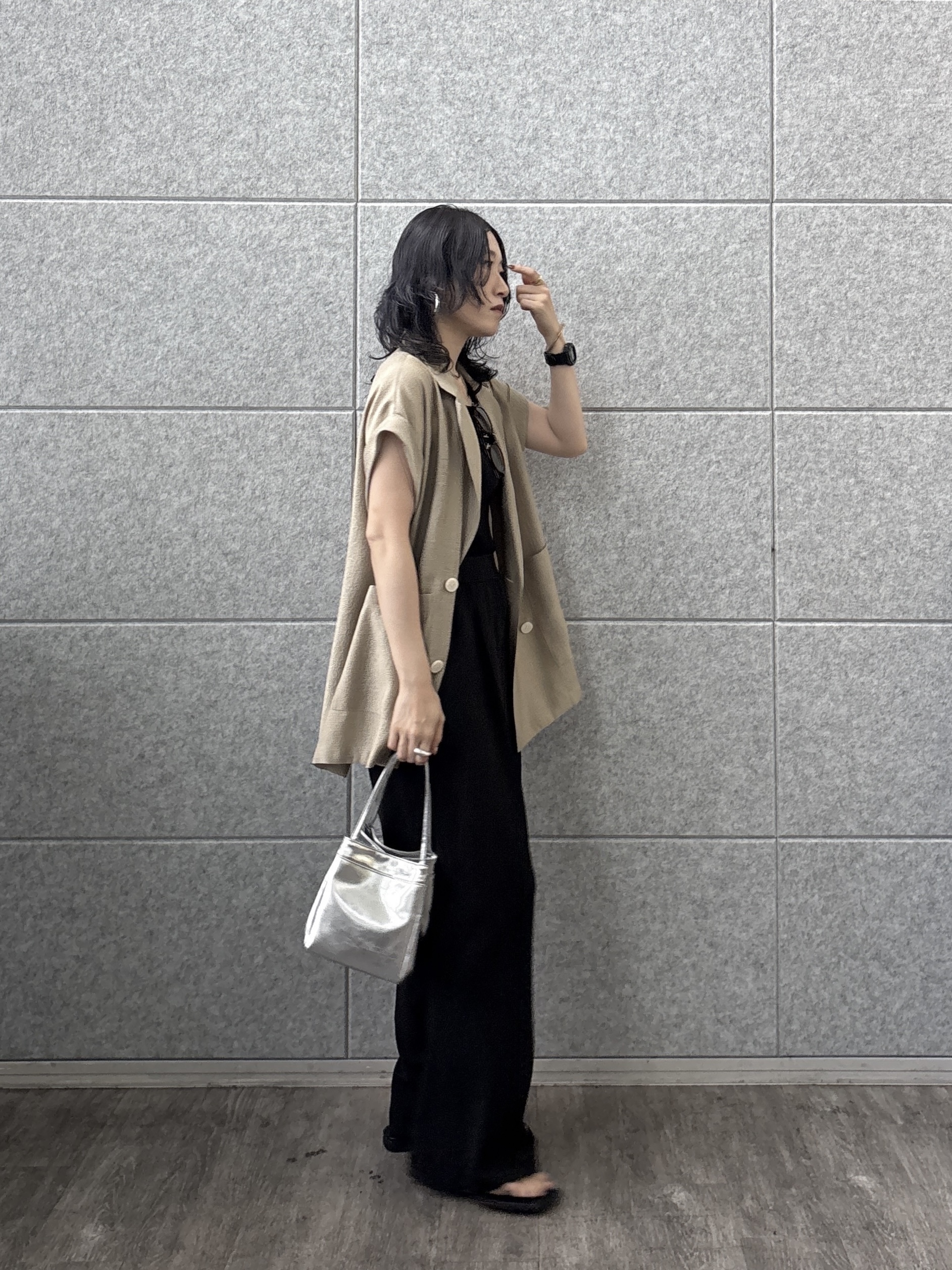 kotakiさんの「INDIVI｜ワッシャーシアー半袖ダブルジャケット」を使ったコーディネート
