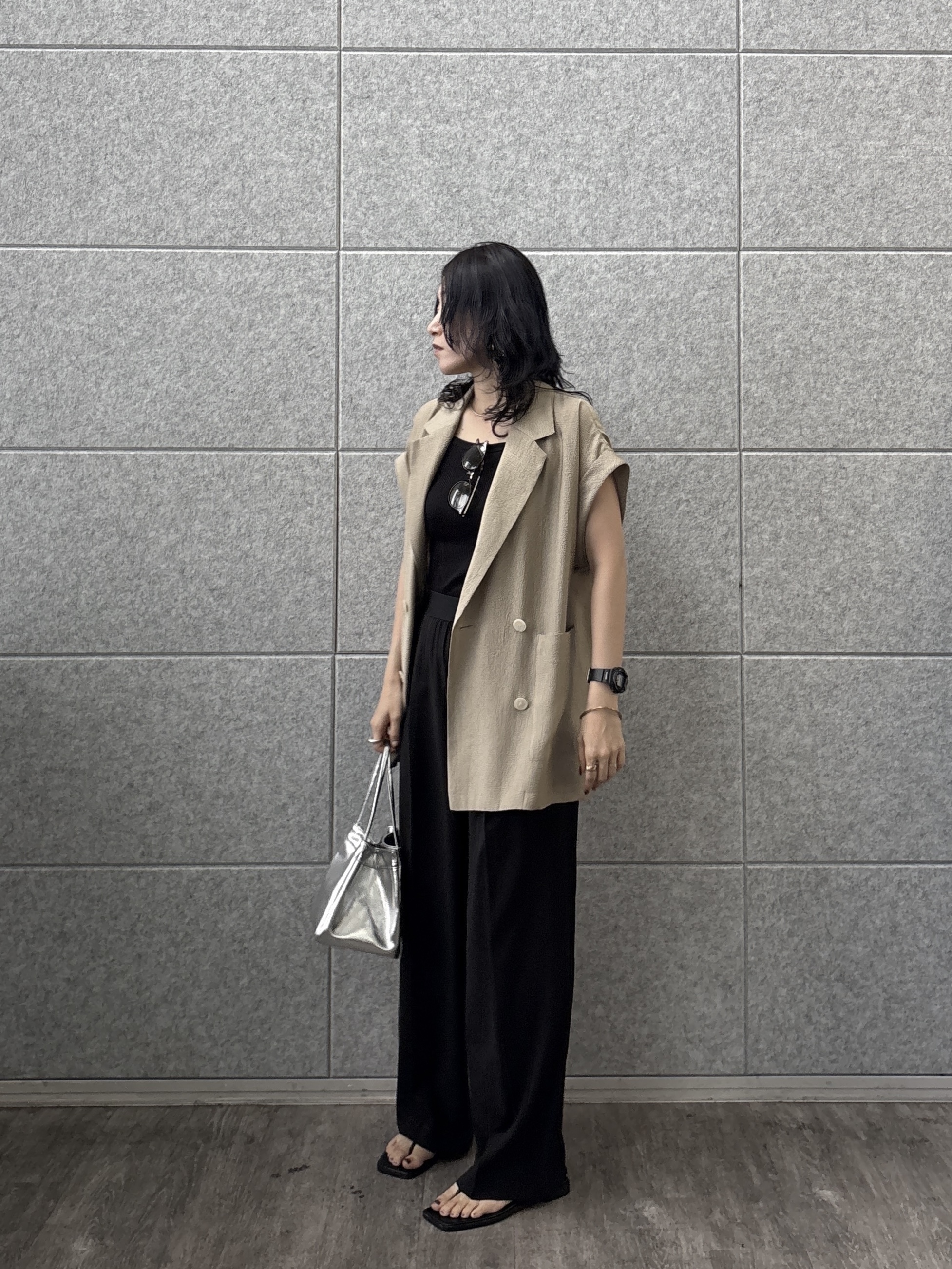 kotakiさんの「INDIVI｜ワッシャーシアー半袖ダブルジャケット」を使ったコーディネート