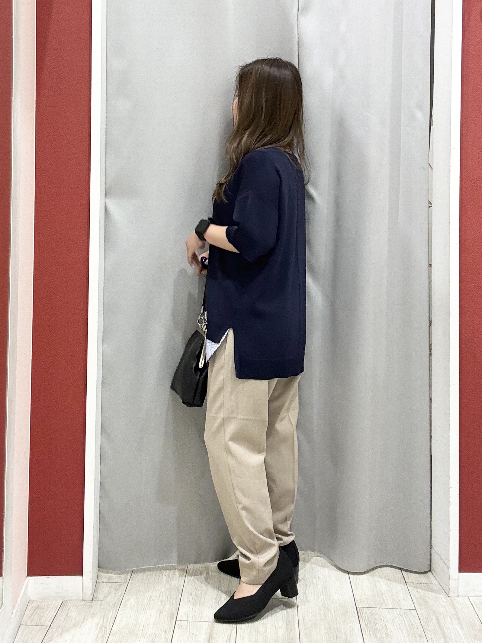 shioさんの「SHOO･LA･RUE｜【ひんやり/UV/洗濯機可/S-LL】毛玉になりにくい シャツレイヤード風 半袖ニット」を使ったコーディネート
