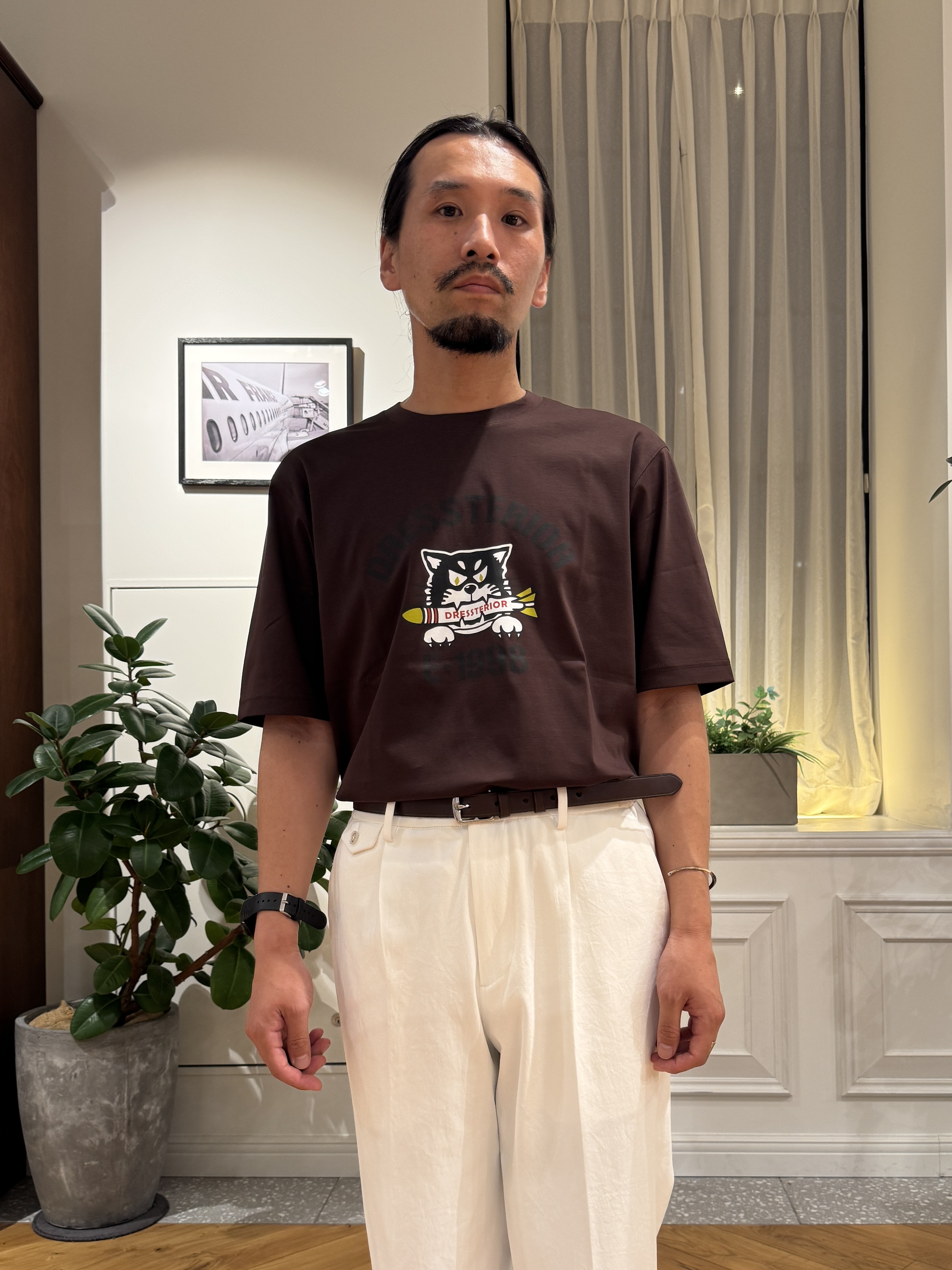 kawarataniさんの「DRESSTERIOR｜【接触冷感／抗菌防臭／消臭】ICE CLEAR COTTON ミサイルキャットTシャツ」を使ったコーディネート