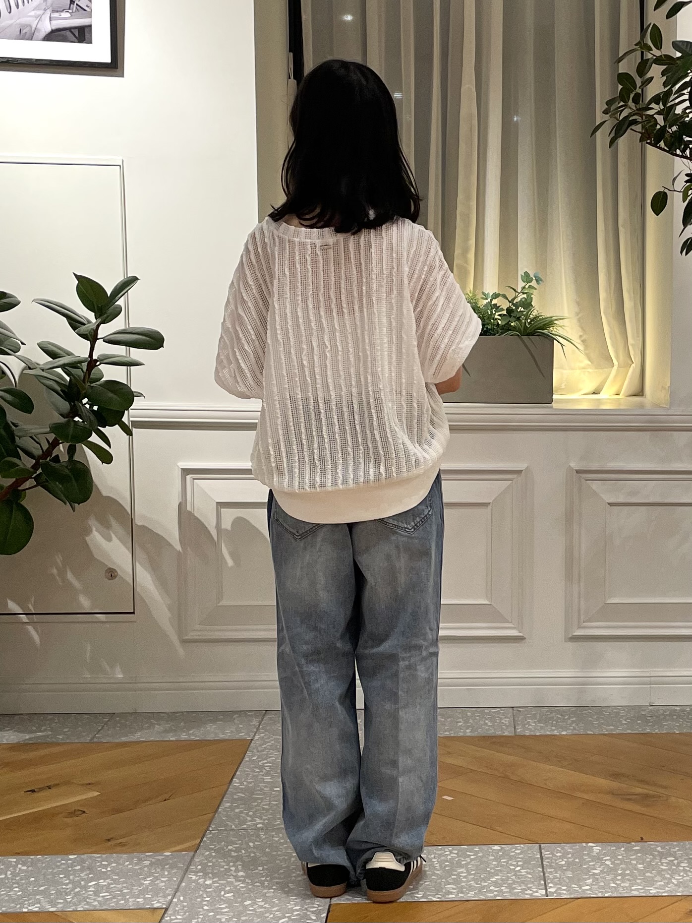 Lilyさんの「DRESSTERIOR｜【体系カバー/日除け】ドルマンスリーブ シアーメッシュプルオーバー」を使ったコーディネート