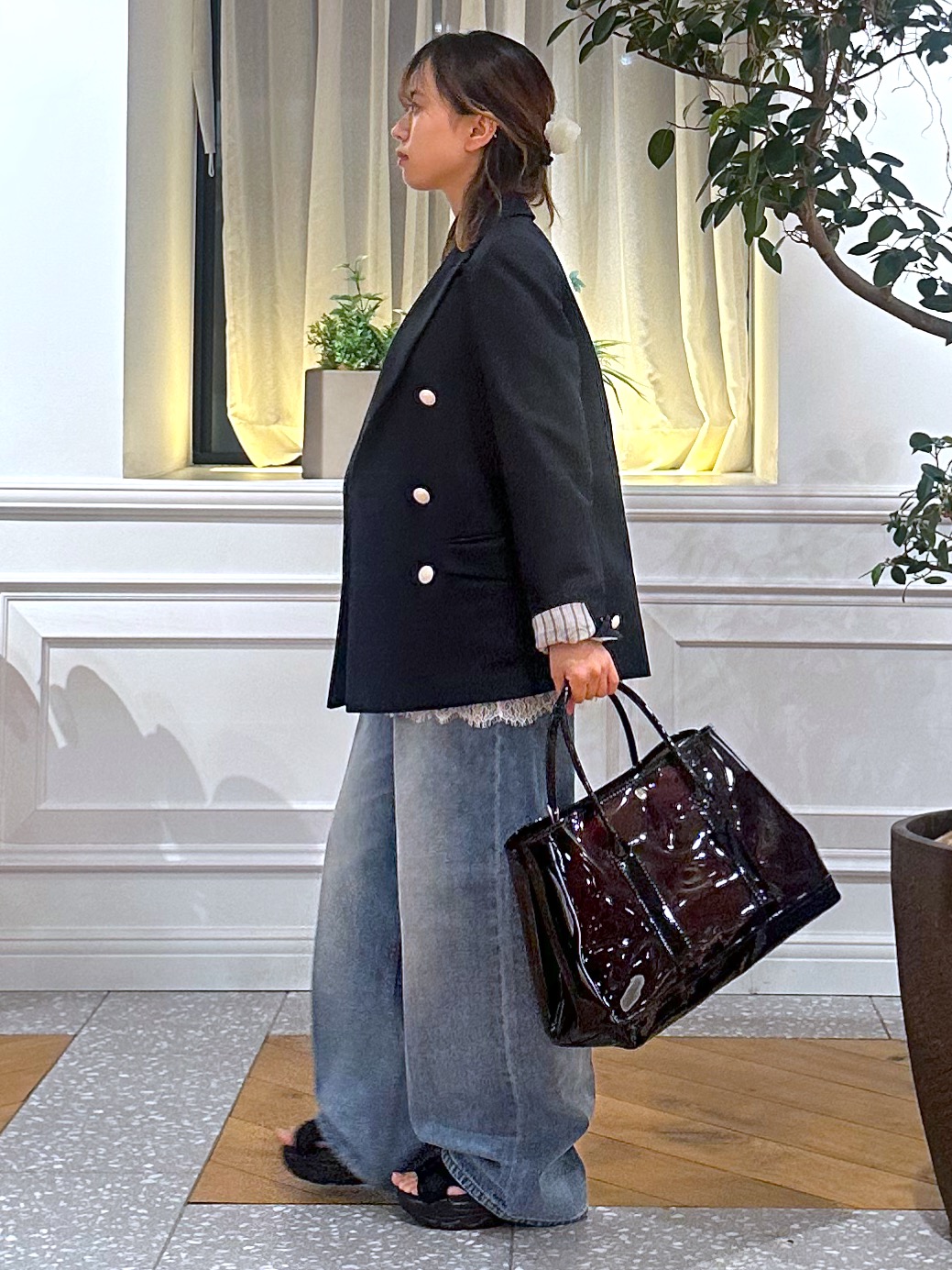 なべこさんの「DRESSTERIOR｜【セットアップ可】リネンブレンドダブルブレストジャケット」を使ったコーディネート