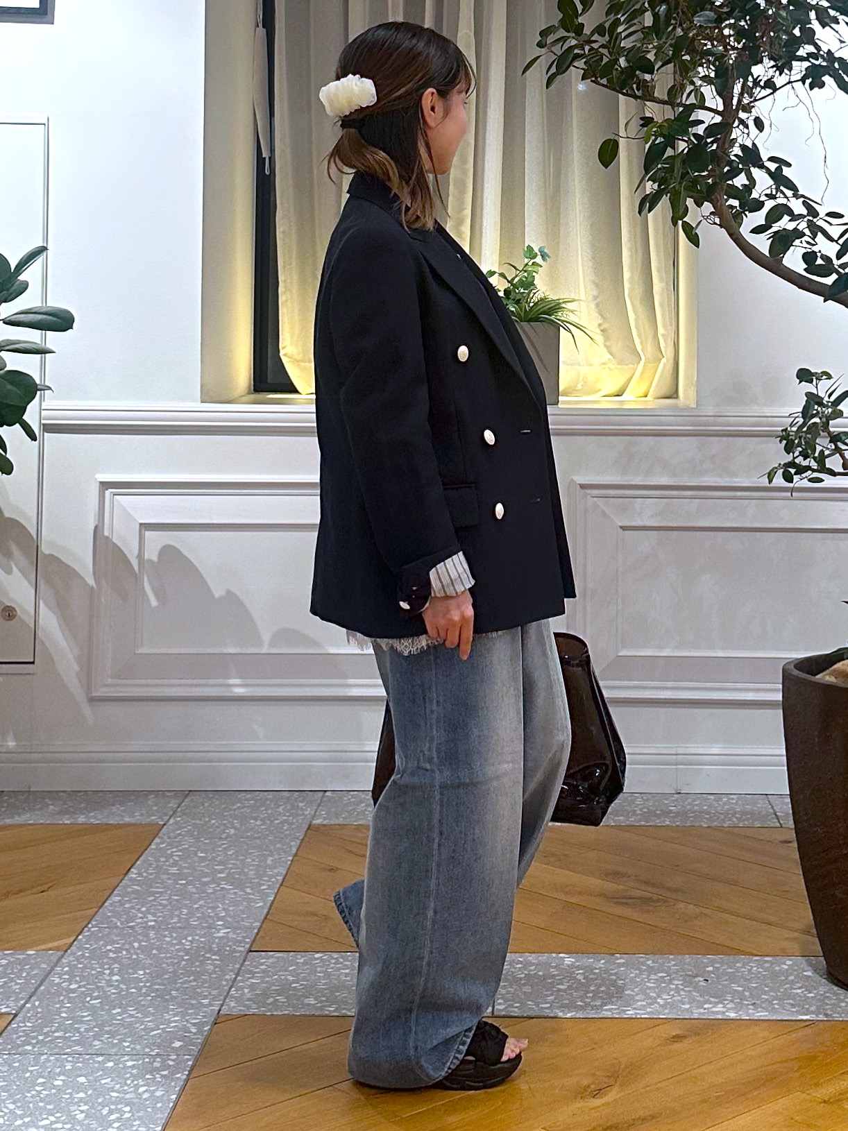 なべこさんの「DRESSTERIOR｜【セットアップ可】リネンブレンドダブルブレストジャケット」を使ったコーディネート