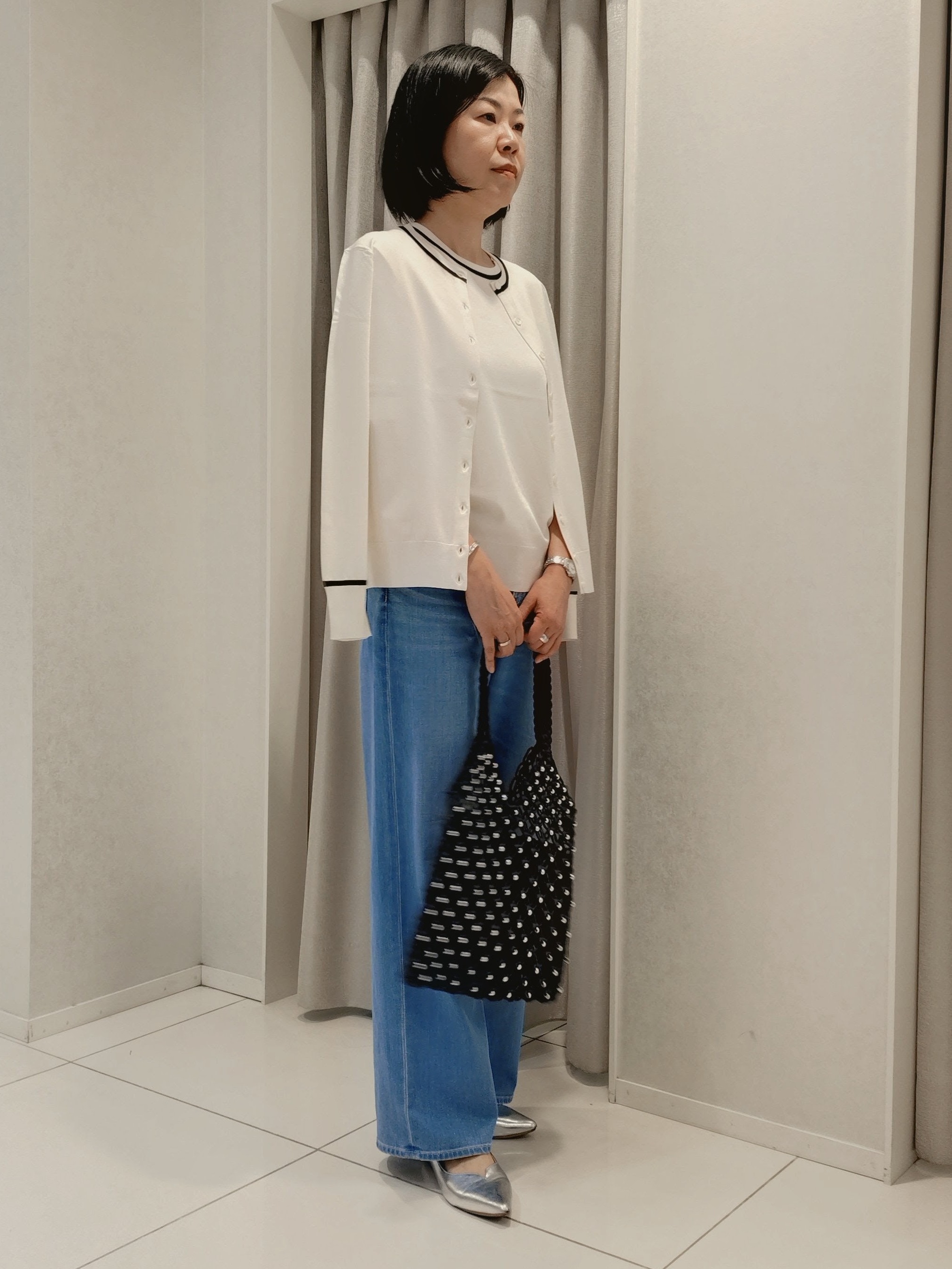 WATAさんの「UNTITLED｜【アンサンブル可/上品な清涼感】コンパクト5分袖ニット」を使ったコーディネート