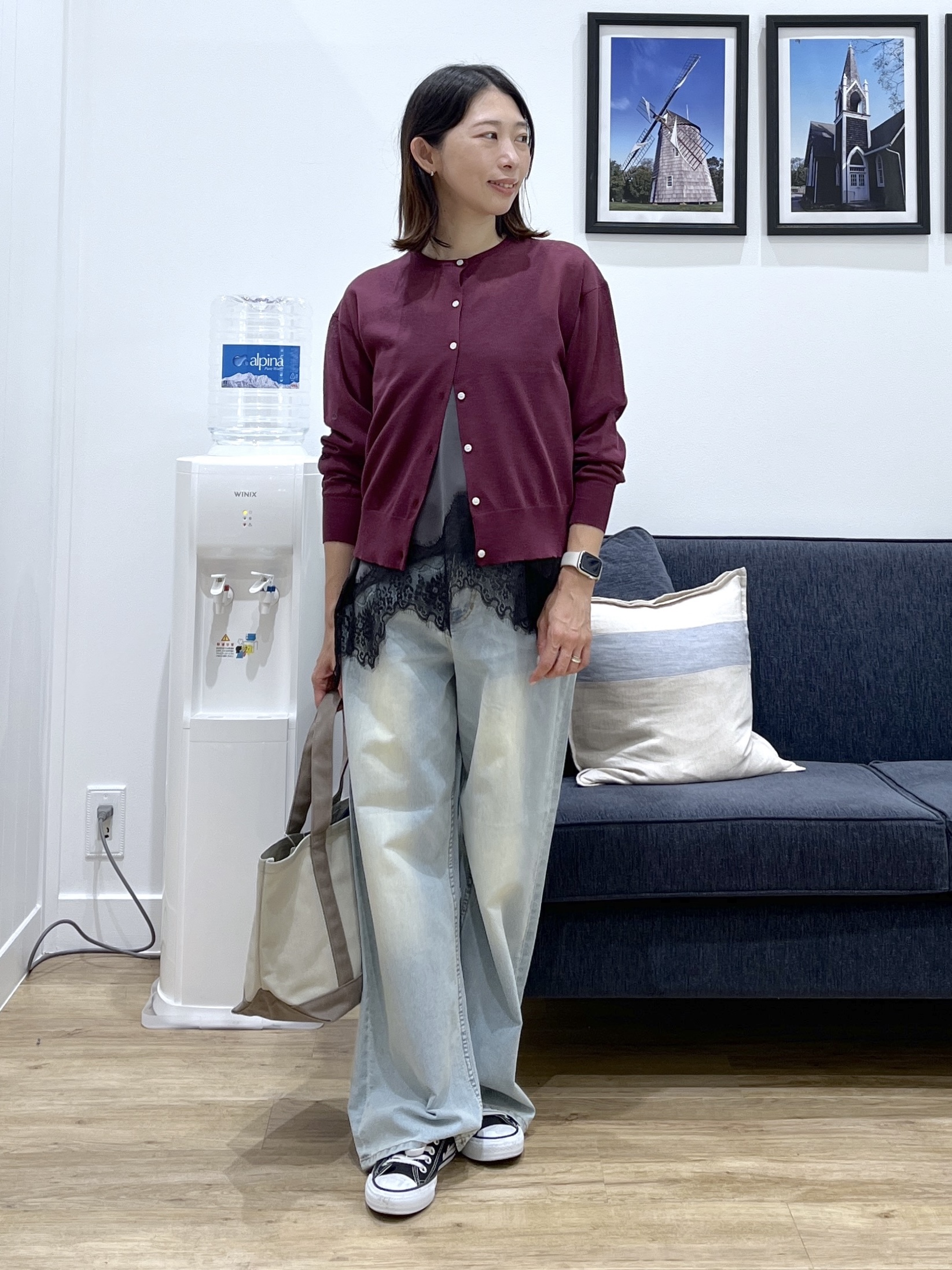 canaさんの「Dessin｜ペーパータッチ クルーネックカーディガン」を使ったコーディネート