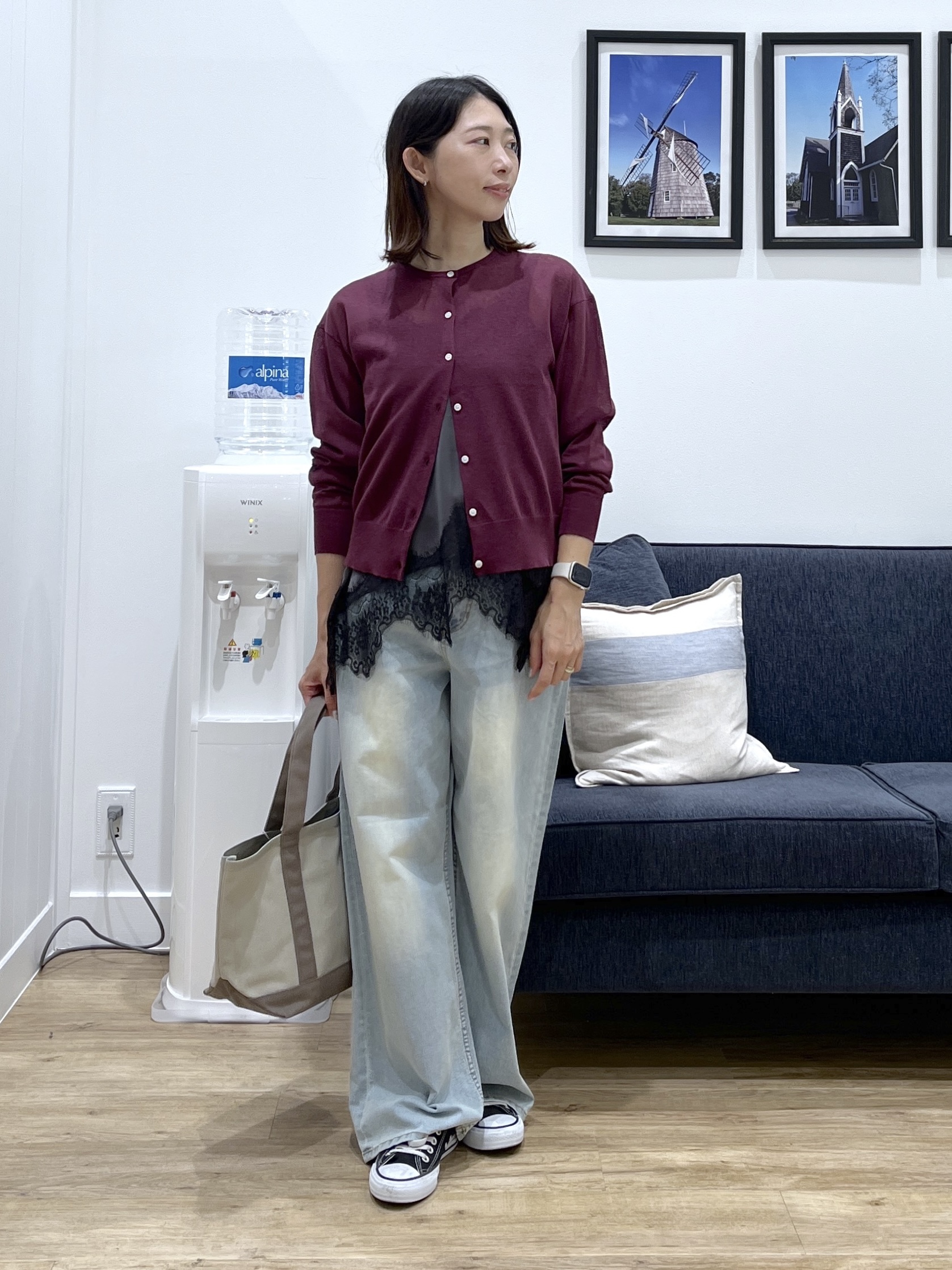 canaさんの「Dessin｜ペーパータッチ クルーネックカーディガン」を使ったコーディネート