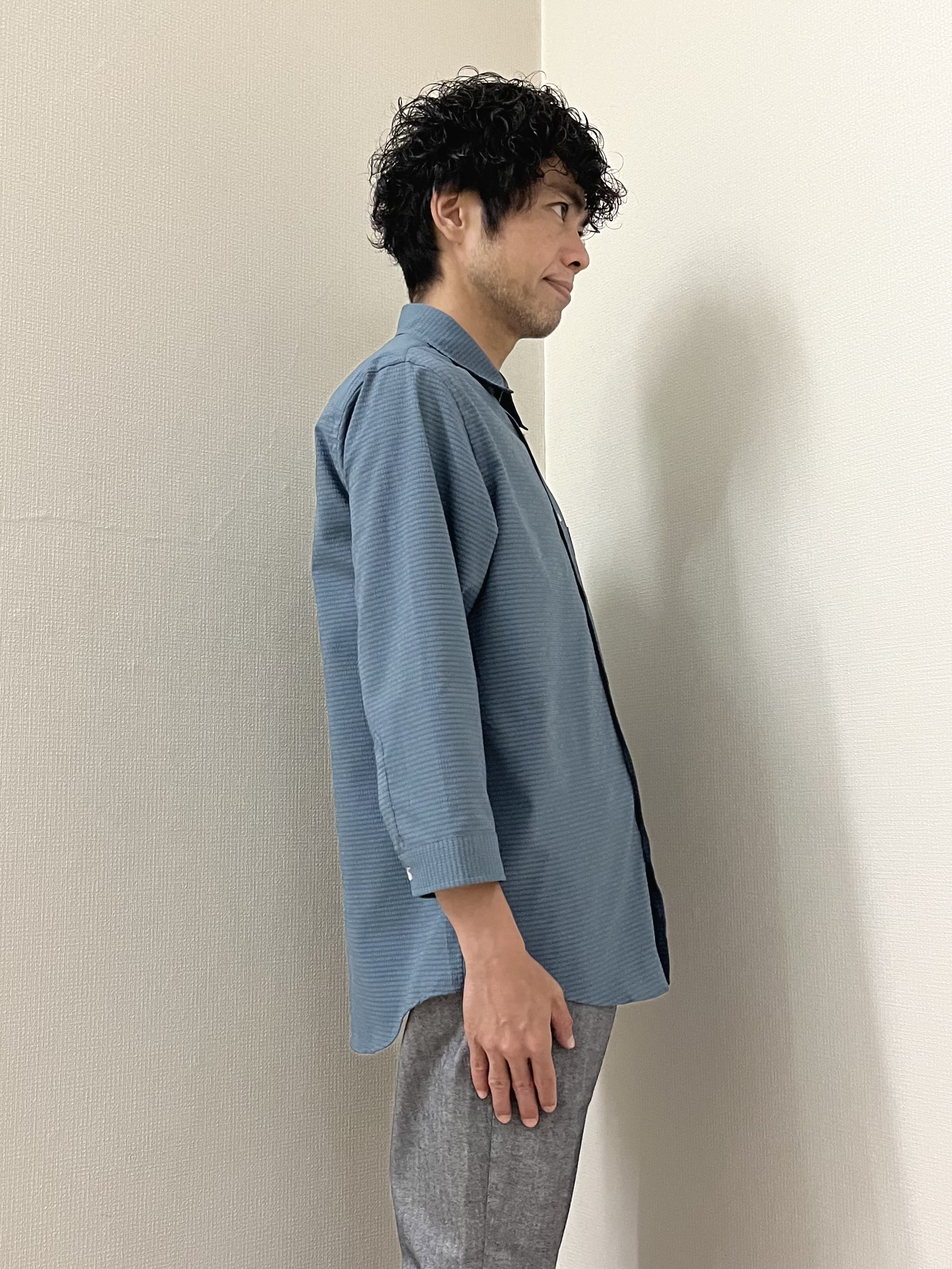 URAさんの「TAKEO KIKUCHI｜【日本製】DotAir（R）サッカー7分袖シャツ」を使ったコーディネート