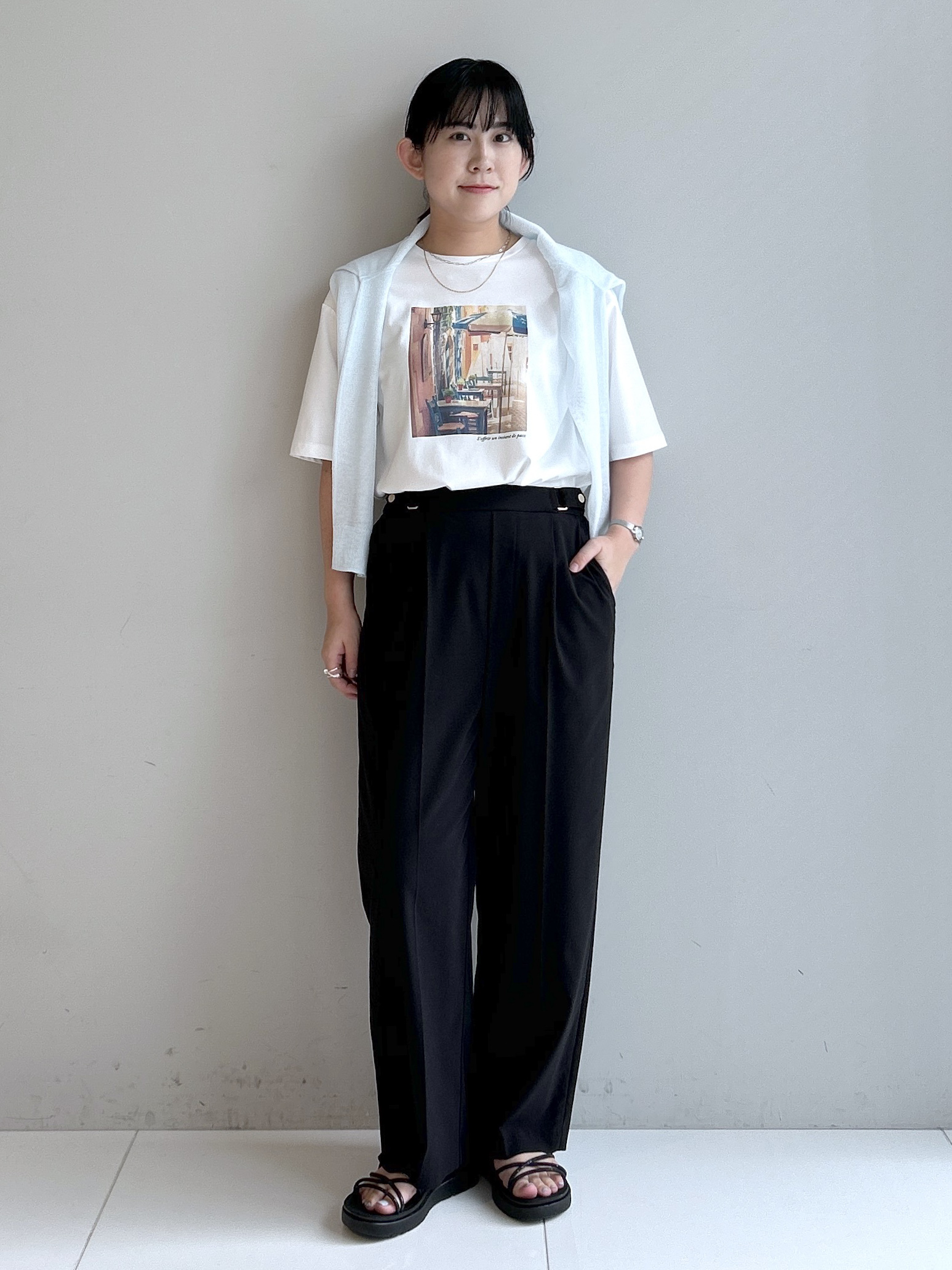 Hirokaさんの「grove｜【UVカット/接触冷感】プリントアソート5分袖Tシャツ」を使ったコーディネート