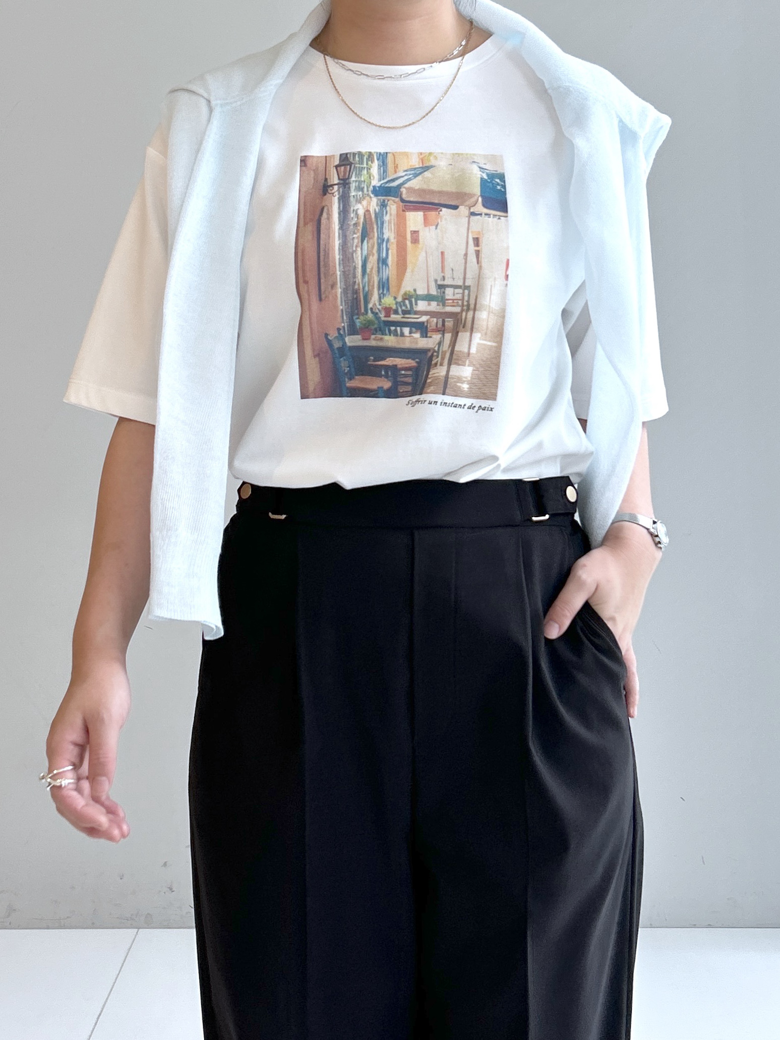 Hirokaさんの「grove｜【UVカット/接触冷感】プリントアソート5分袖Tシャツ」を使ったコーディネート