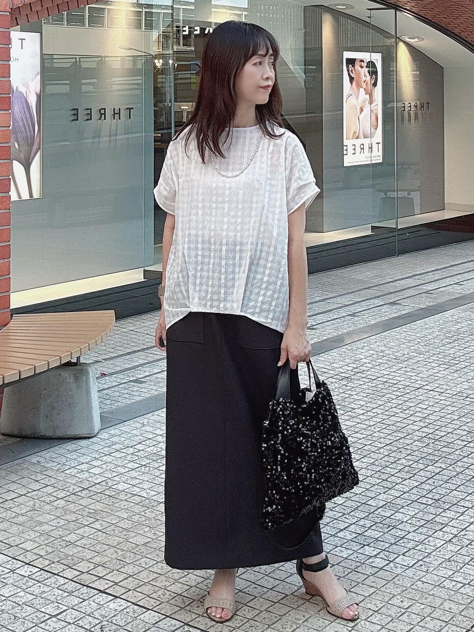 makiさんの「UNTITLED｜シアーチェックブラウス」を使ったコーディネート