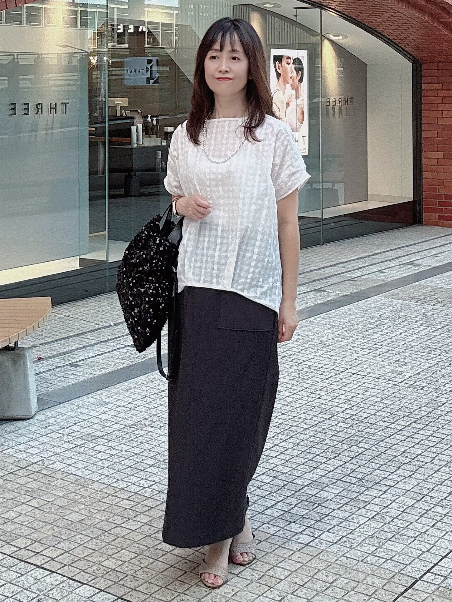 makiさんの「UNTITLED｜シアーチェックブラウス」を使ったコーディネート