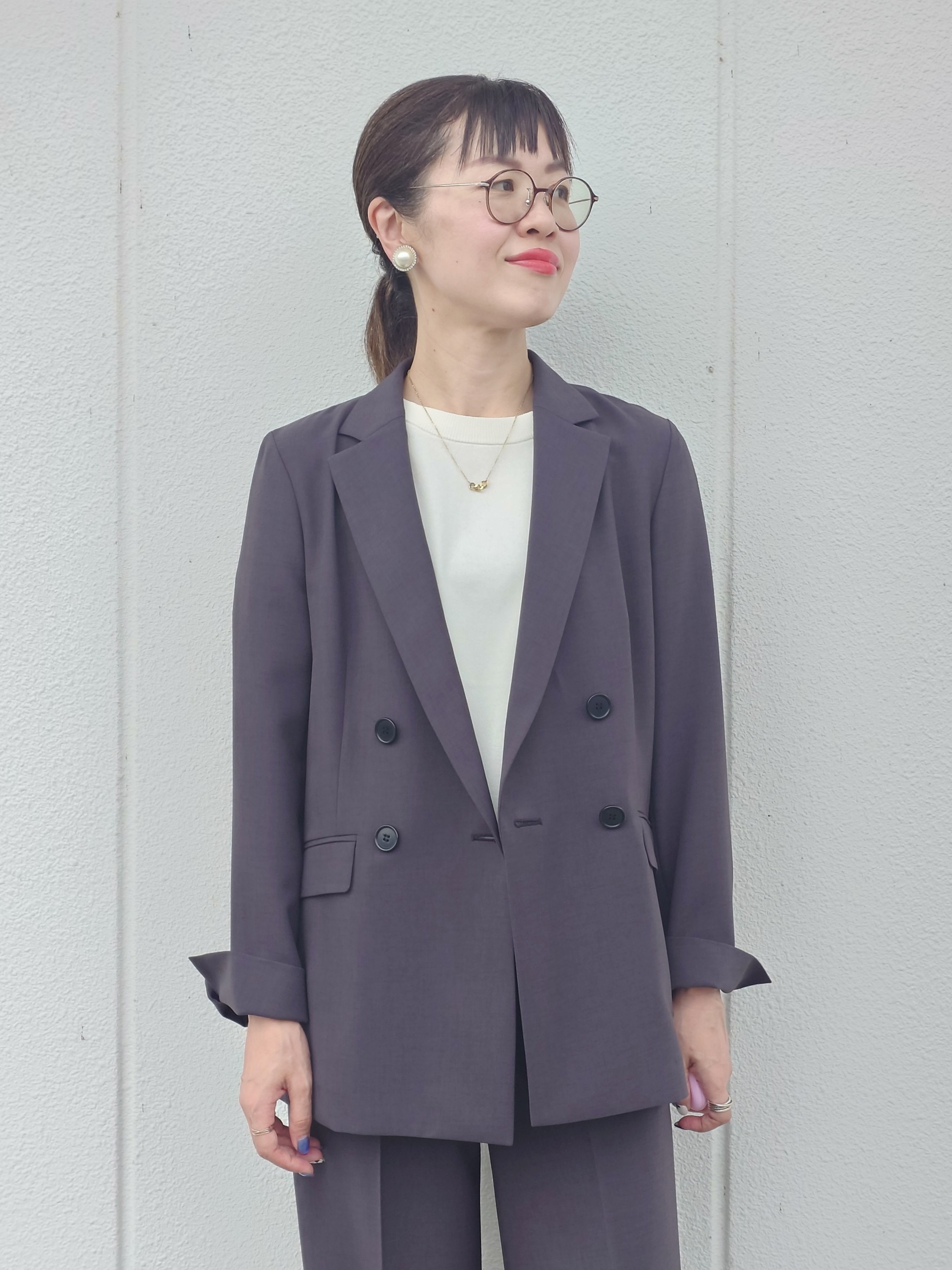 MUTSUKOさんの「UNTITLED｜【新色追加/セットアップ可】エアリー ダブルブレストジャケット」を使ったコーディネート