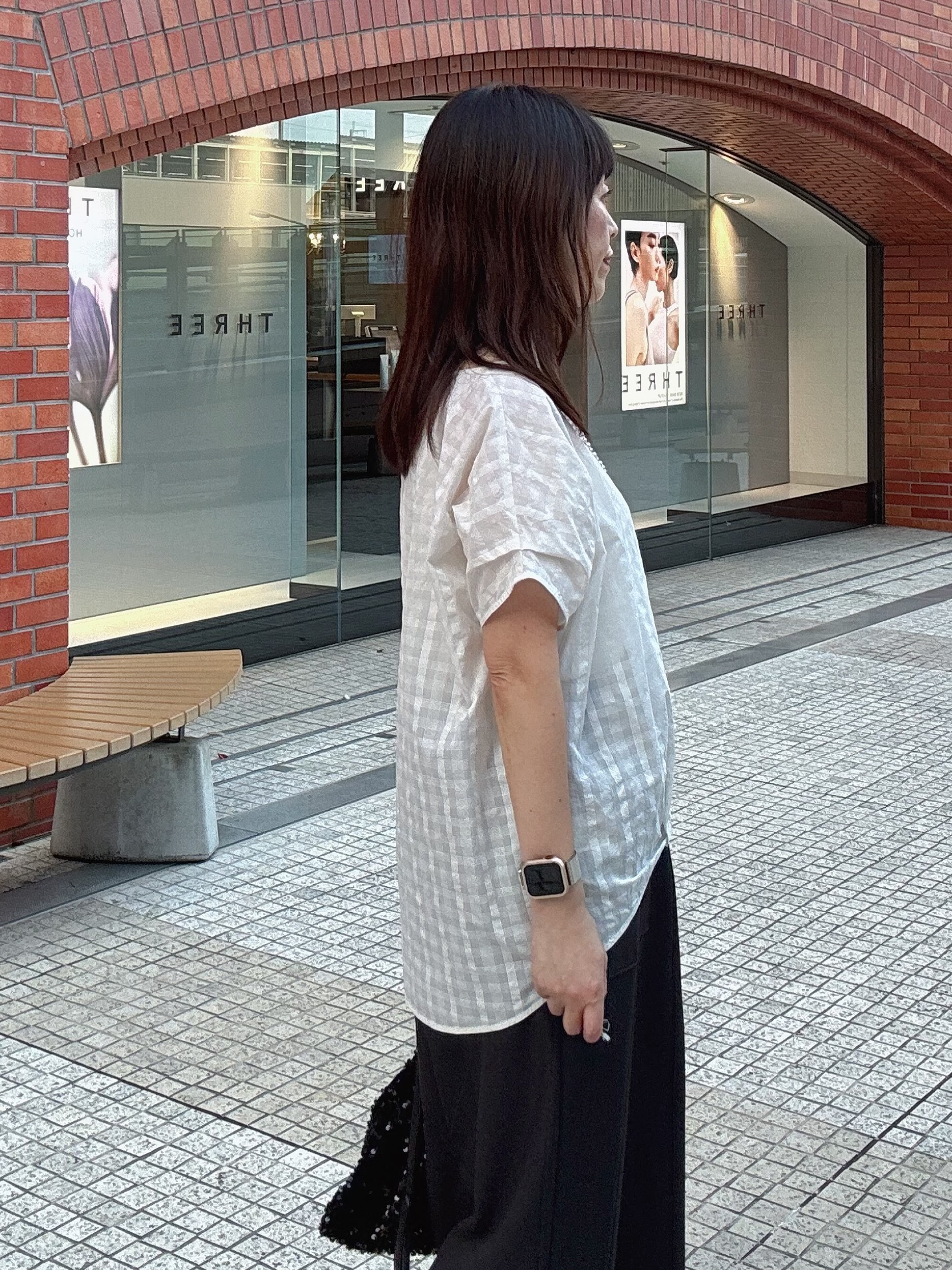 makiさんの「UNTITLED｜シアーチェックブラウス」を使ったコーディネート