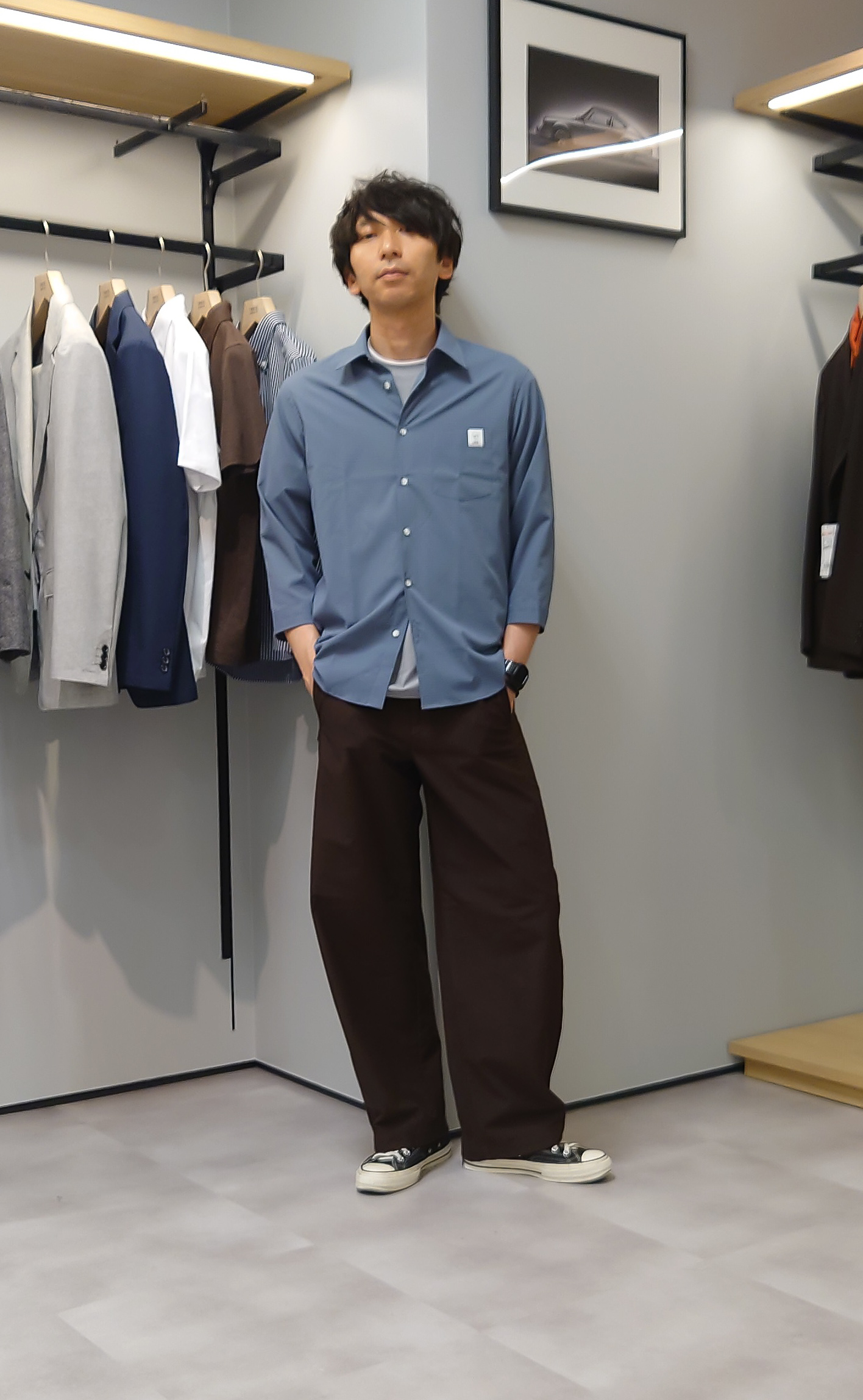 kawamuさんの「TAKEO KIKUCHI｜【汗染み軽減】フェイクレイヤー ワンポイント プルオーバー」を使ったコーディネート
