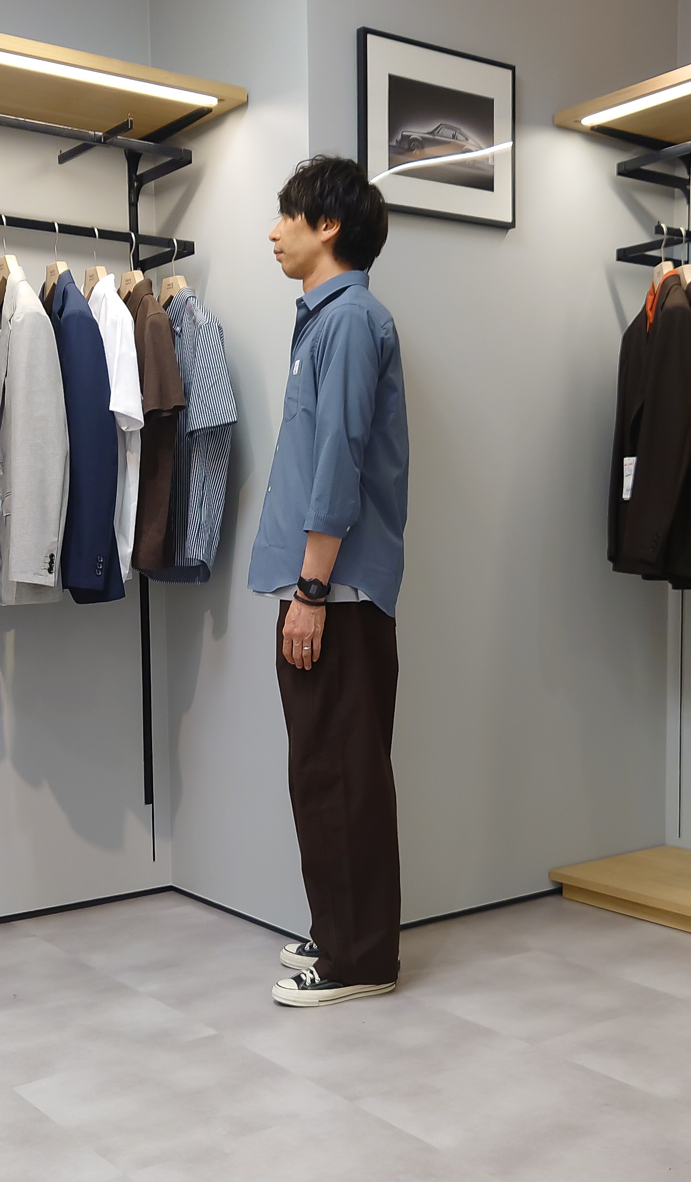 kawamuさんの「TAKEO KIKUCHI｜【汗染み軽減】フェイクレイヤー ワンポイント プルオーバー」を使ったコーディネート