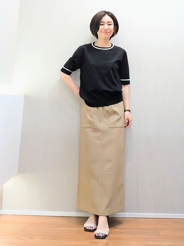 ミズタさんの「UNTITLED｜【アンサンブル可/上品な清涼感】コンパクト5分袖ニット」を使ったコーディネート