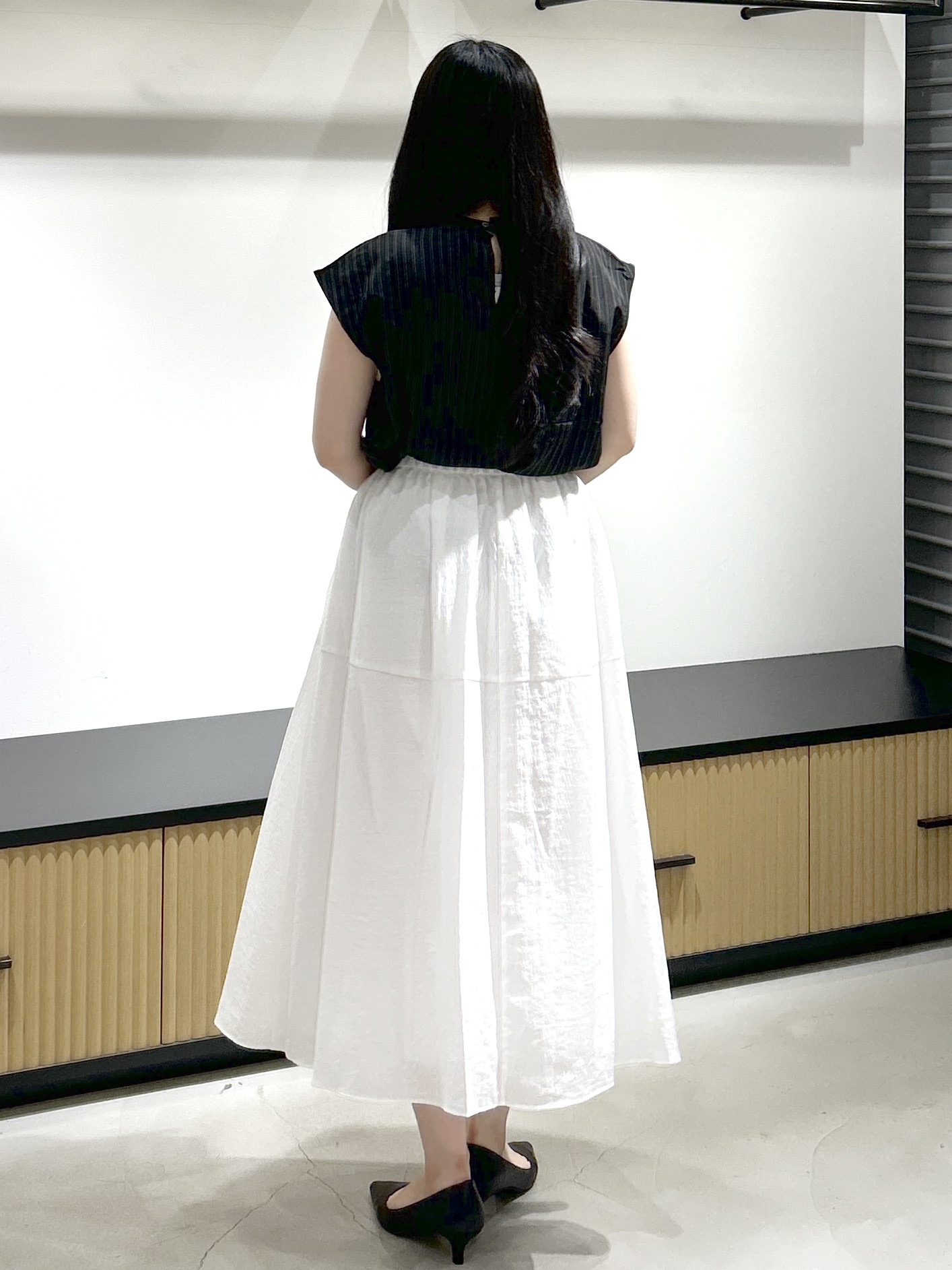 sayaさんの「OPAQUE.CLIP｜ボウタイライクフリルブラウス／ストライプ柄アソート【洗濯機OK】」を使ったコーディネート