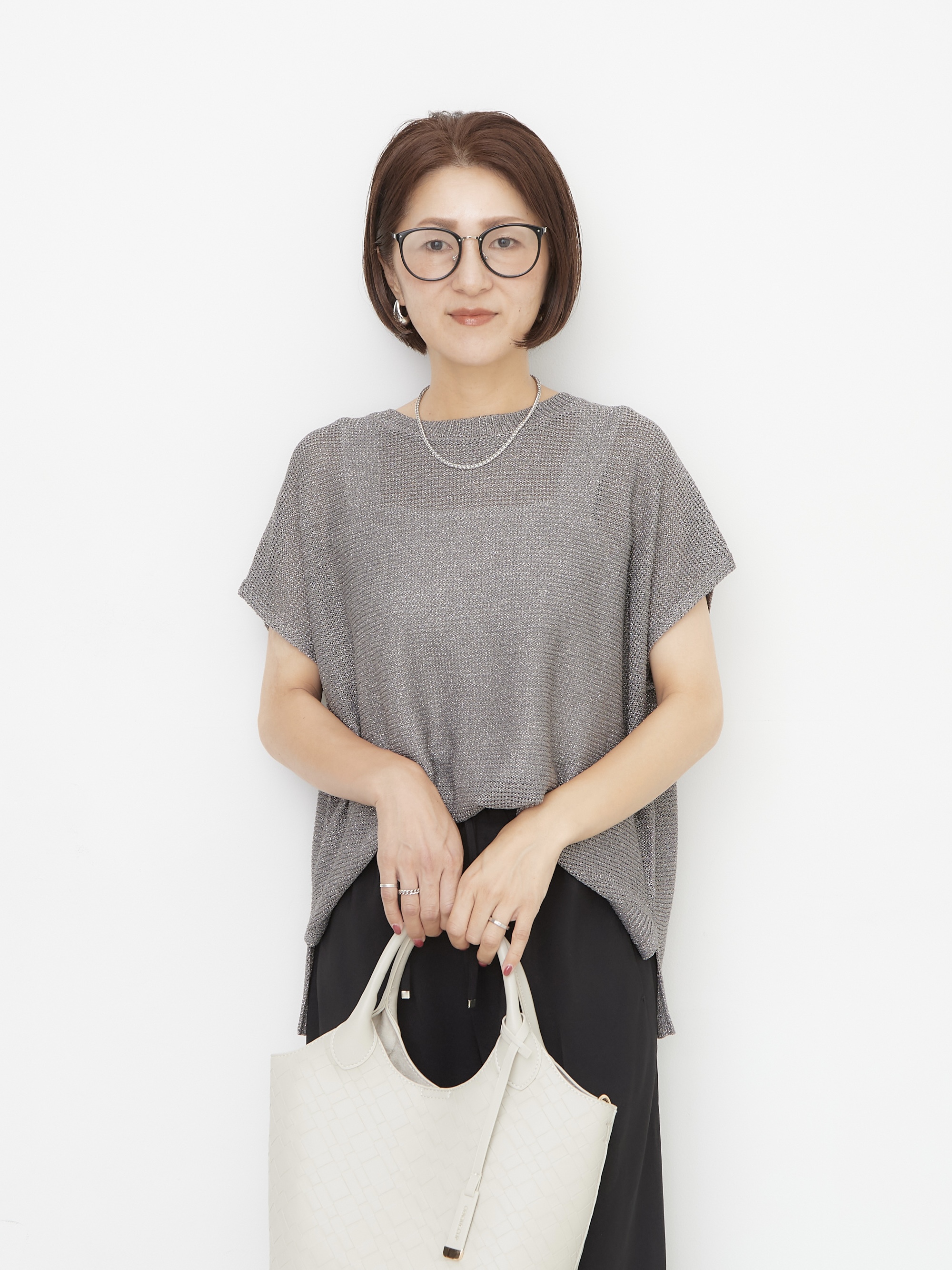 NAKAさんの「OPAQUE.CLIP｜ラメメッシュニット【洗濯機OK／抗ピル】」を使ったコーディネート