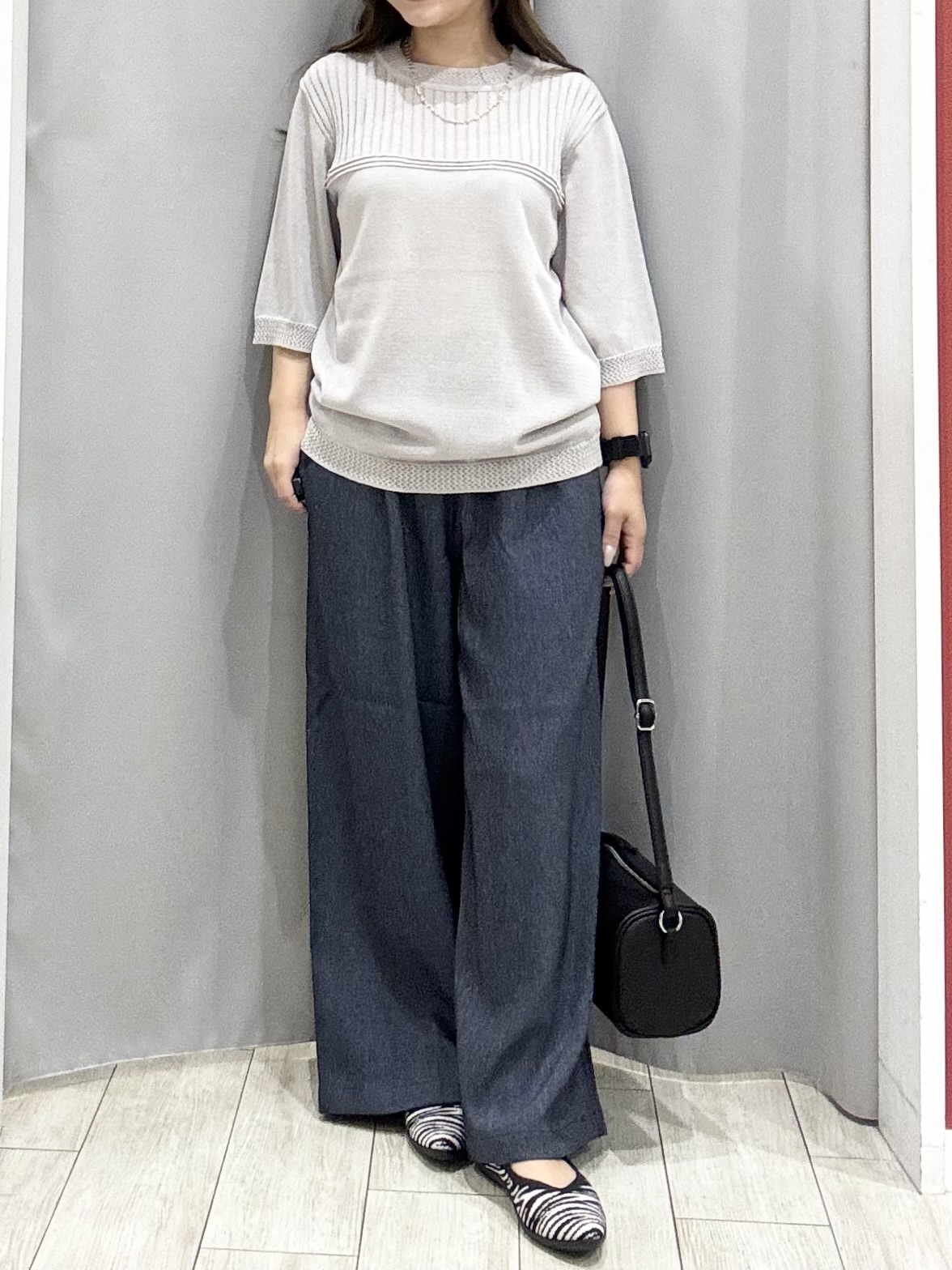 shioさんの「SHOO･LA･RUE｜【S-LL/二の腕カバー】品よく決まる 5分袖デザインニット」を使ったコーディネート