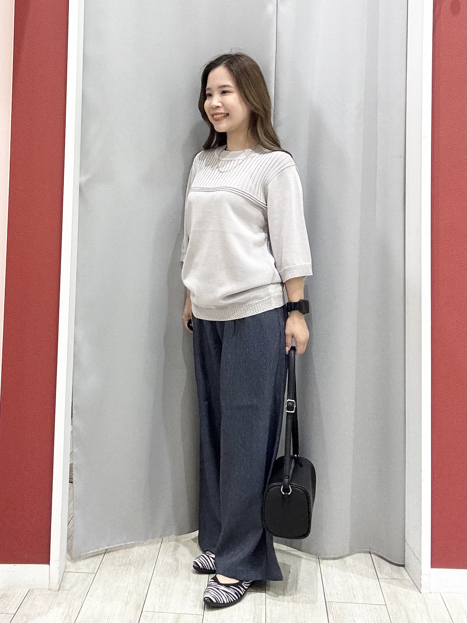 shioさんの「SHOO･LA･RUE｜【S-LL/二の腕カバー】品よく決まる 5分袖デザインニット」を使ったコーディネート