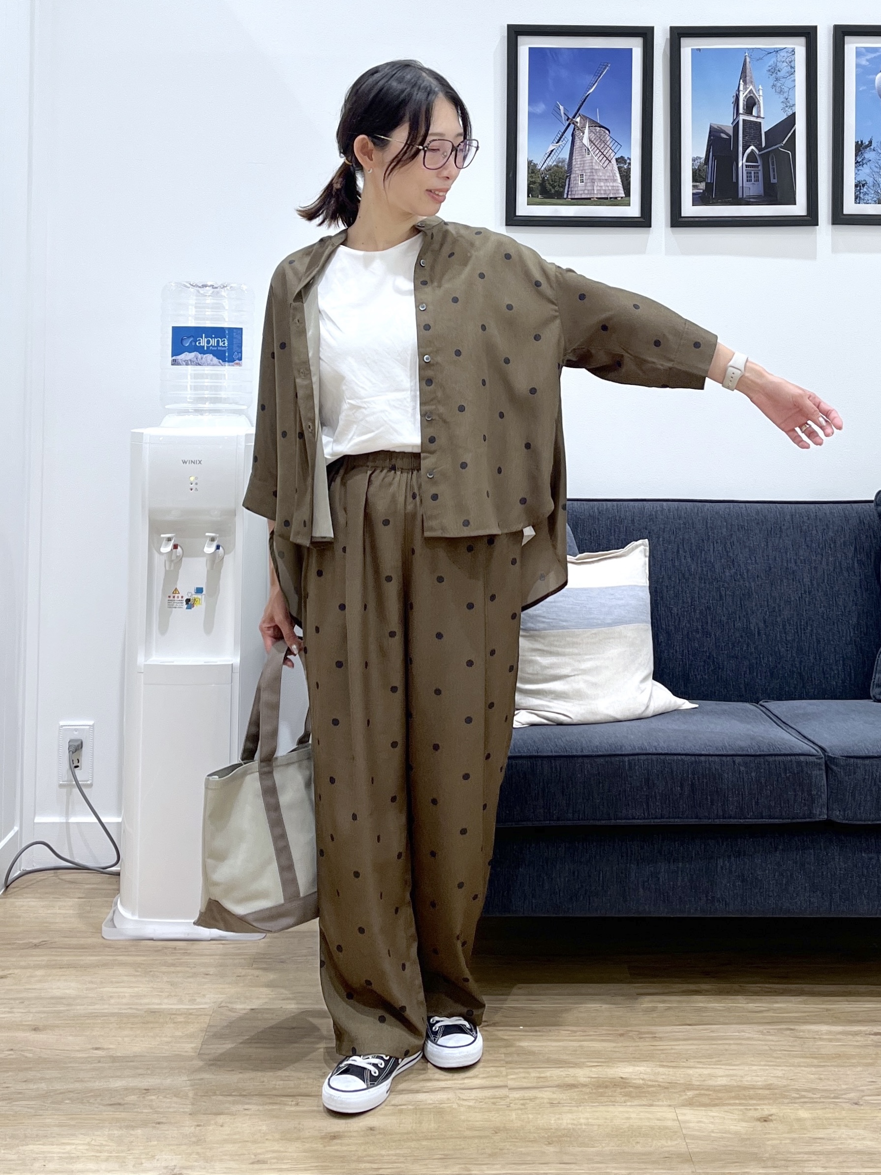 canaさんの「Dessin｜【セットアップ可】ドットプリント イージーパンツ」を使ったコーディネート