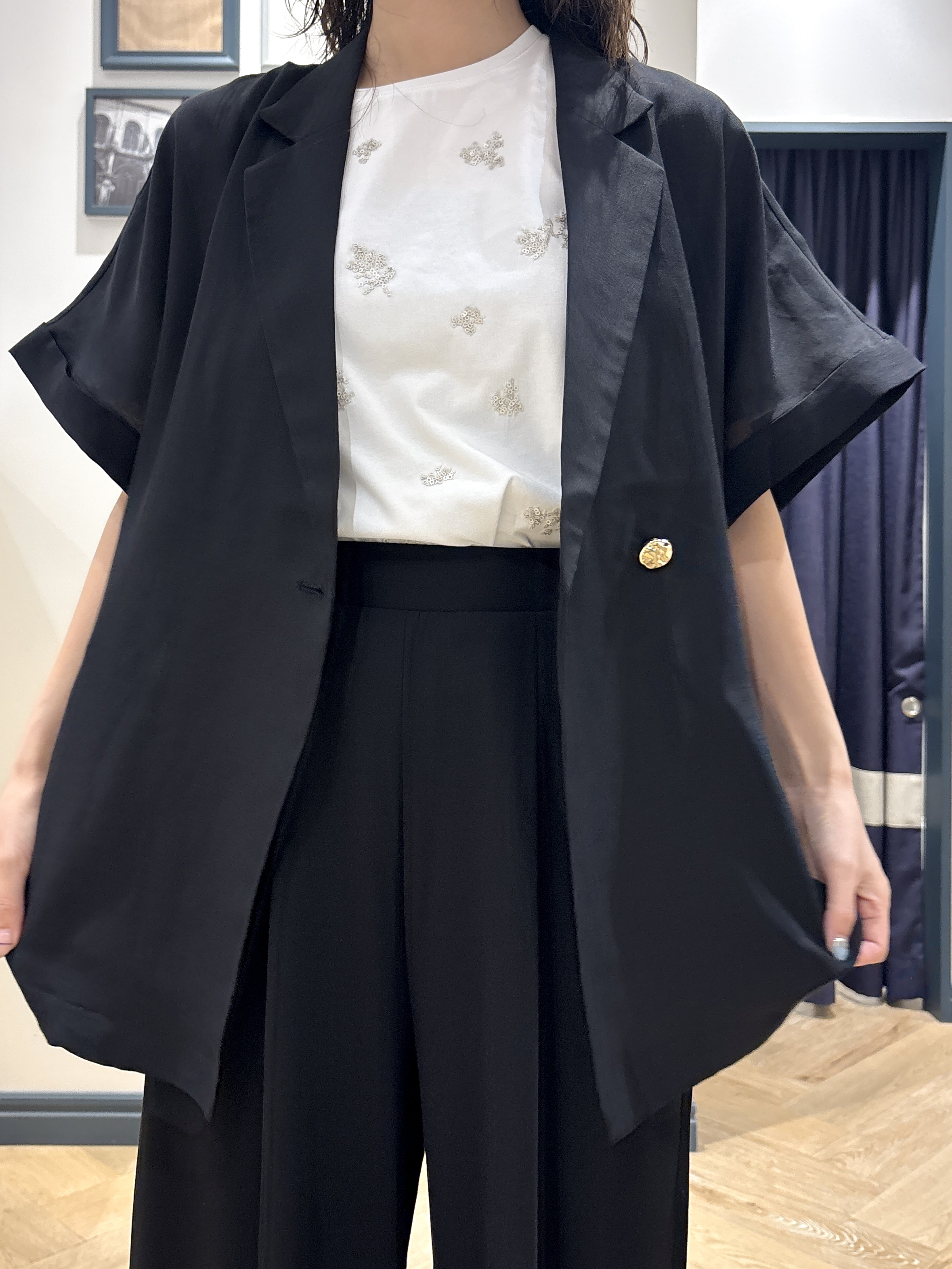 ayakaさんの「grove｜【洗濯機OK・ひんやり/SETUP可】シワになりにくいハーフスリーブジャケット」を使ったコーディネート
