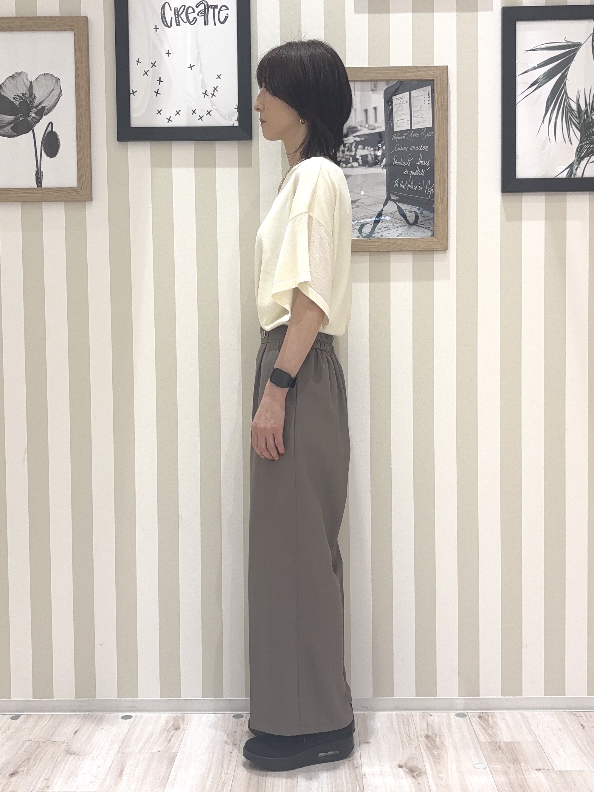 たまごがにさんの「SHOO･LA･RUE｜【S-LL/ひんやり/洗濯機可】インせず着られる ひらり袖ニット」を使ったコーディネート