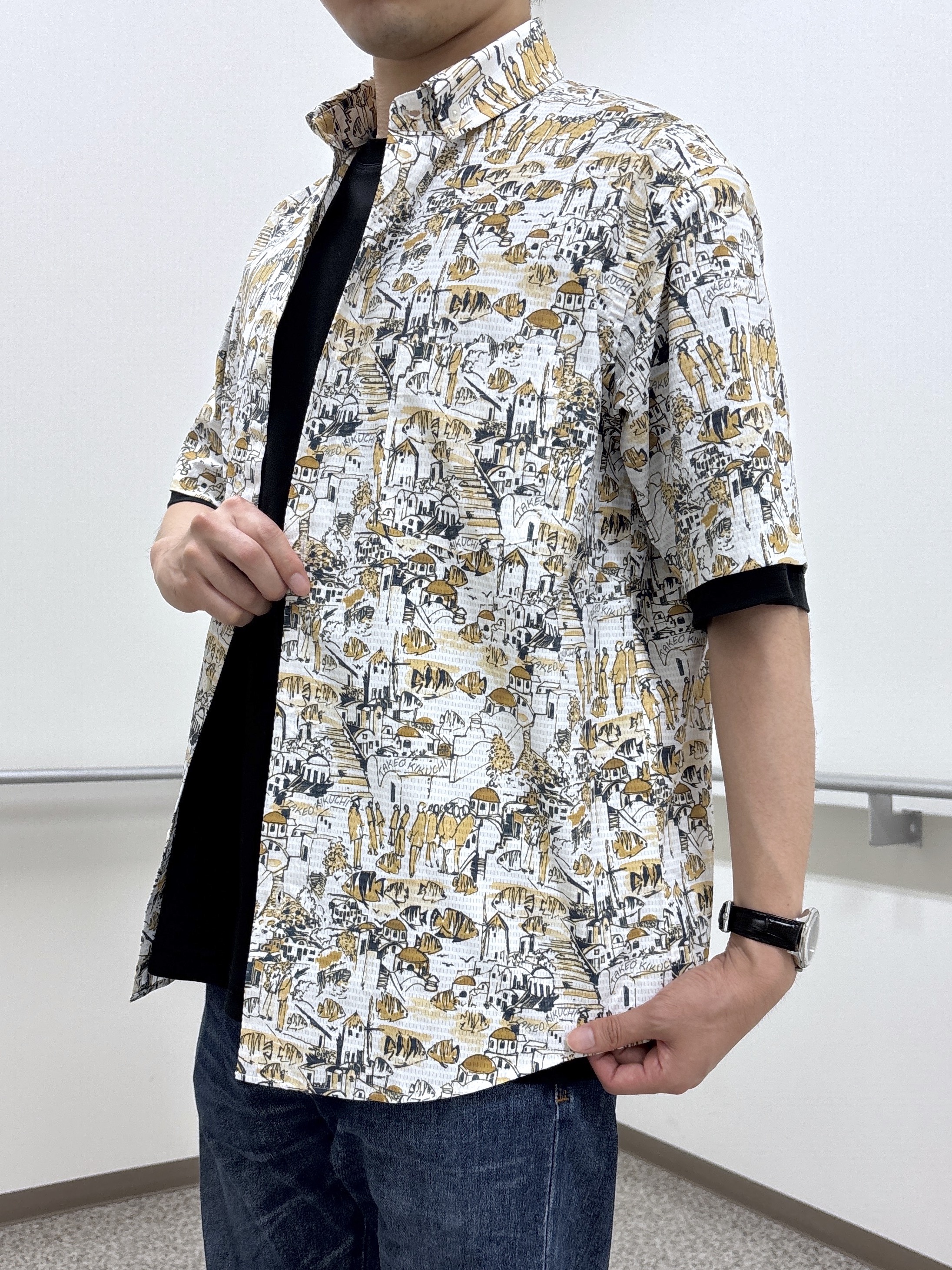 KEIさんの「TAKEO KIKUCHI｜【日本製】DotAir（R）リゾートプリント半袖シャツ」を使ったコーディネート