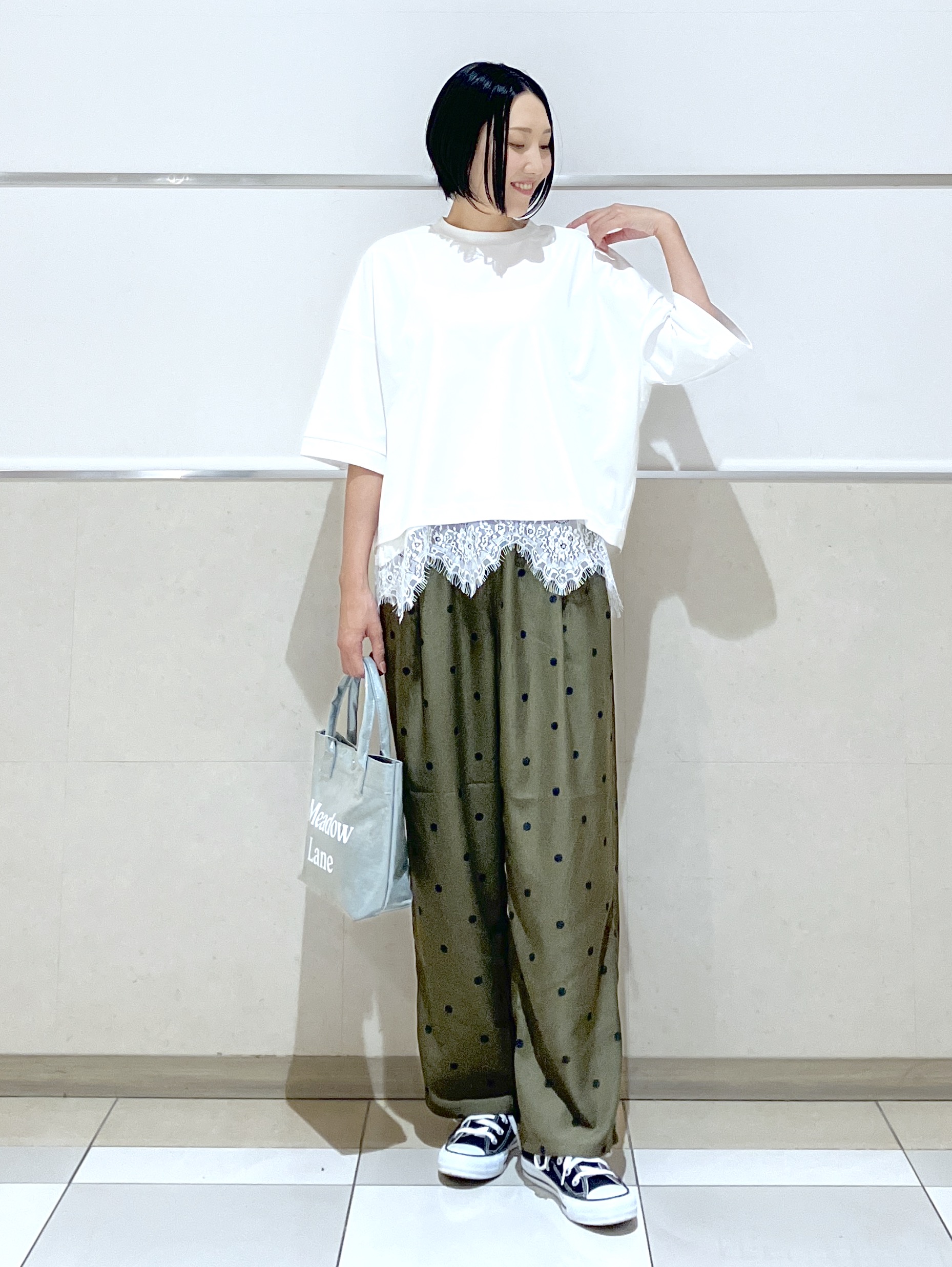 eriko さんの「Dessin｜【体型カバー】美光沢カットソーボクシーシルエット」を使ったコーディネート