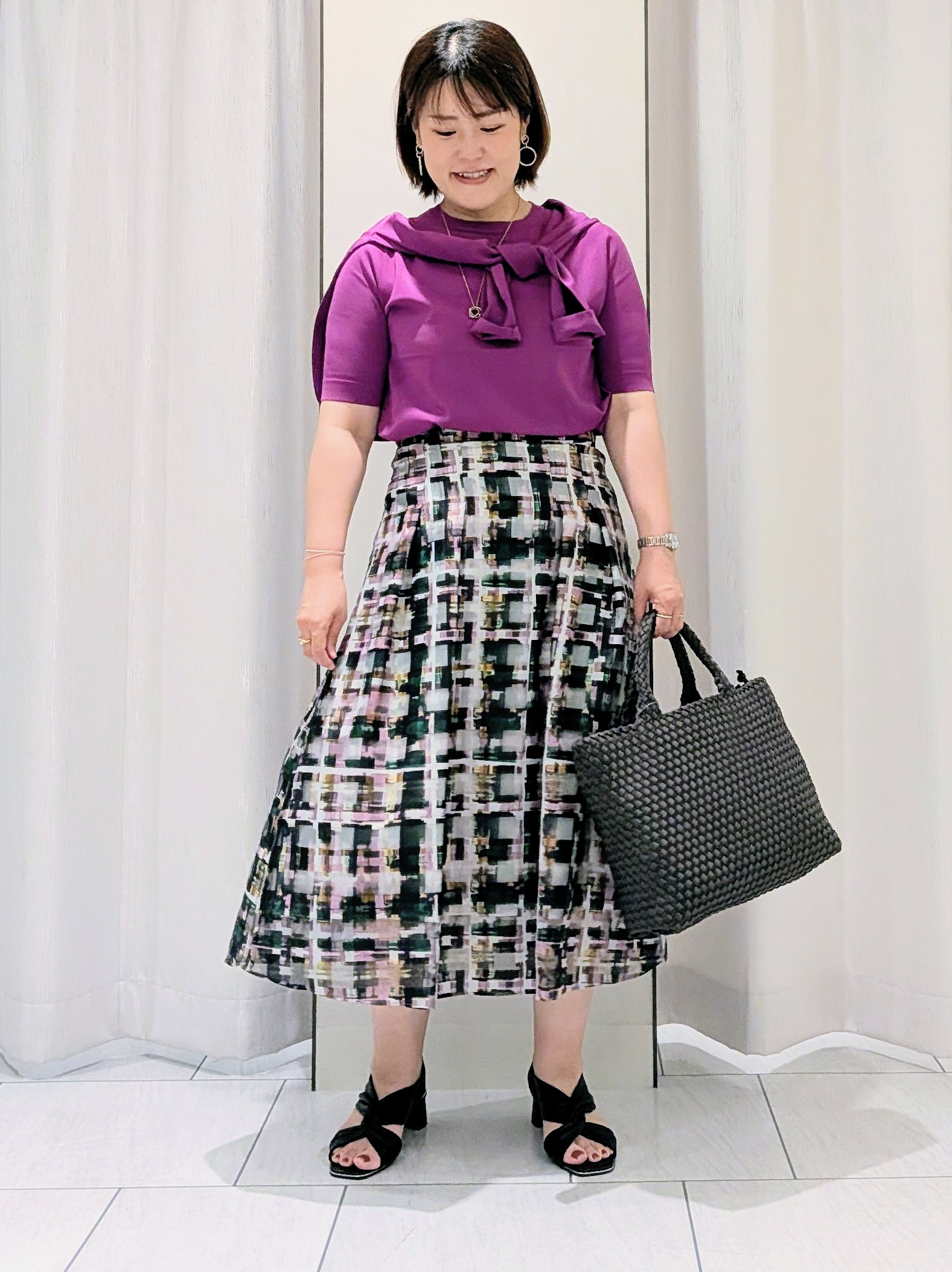 Onumaさんの「UNTITLED｜【アンサンブル可/上品な清涼感】コンパクト5分袖ニット」を使ったコーディネート