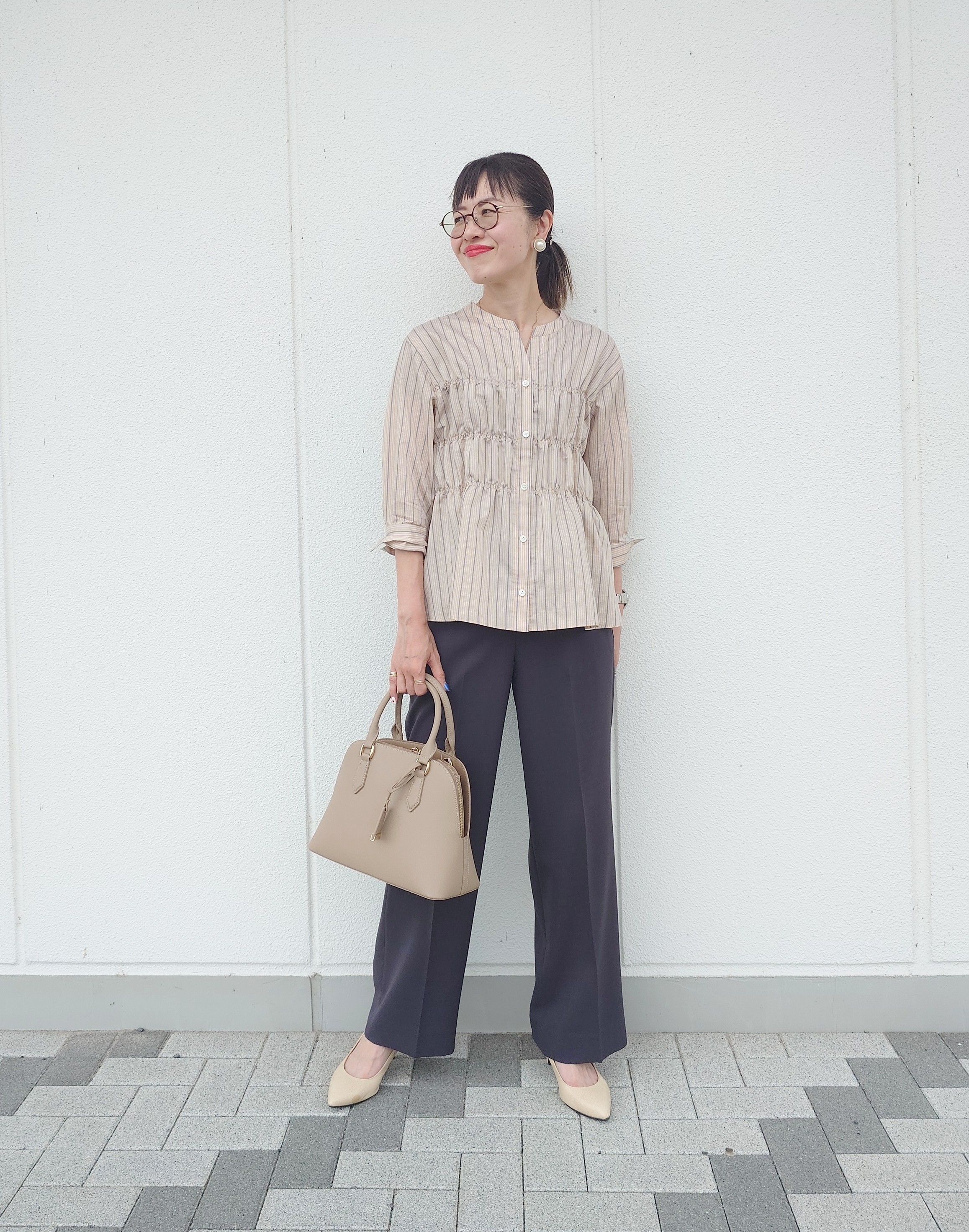 MUTSUKOさんの「UNTITLED｜ストライプシャーリングブラウス」を使ったコーディネート