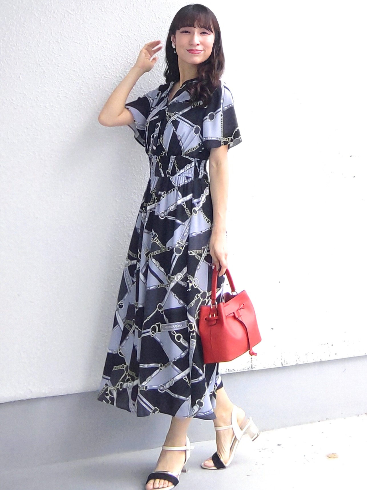 keinaさんの「SunaUna｜【手洗い可】スカーフ柄ワンピース」を使ったコーディネート