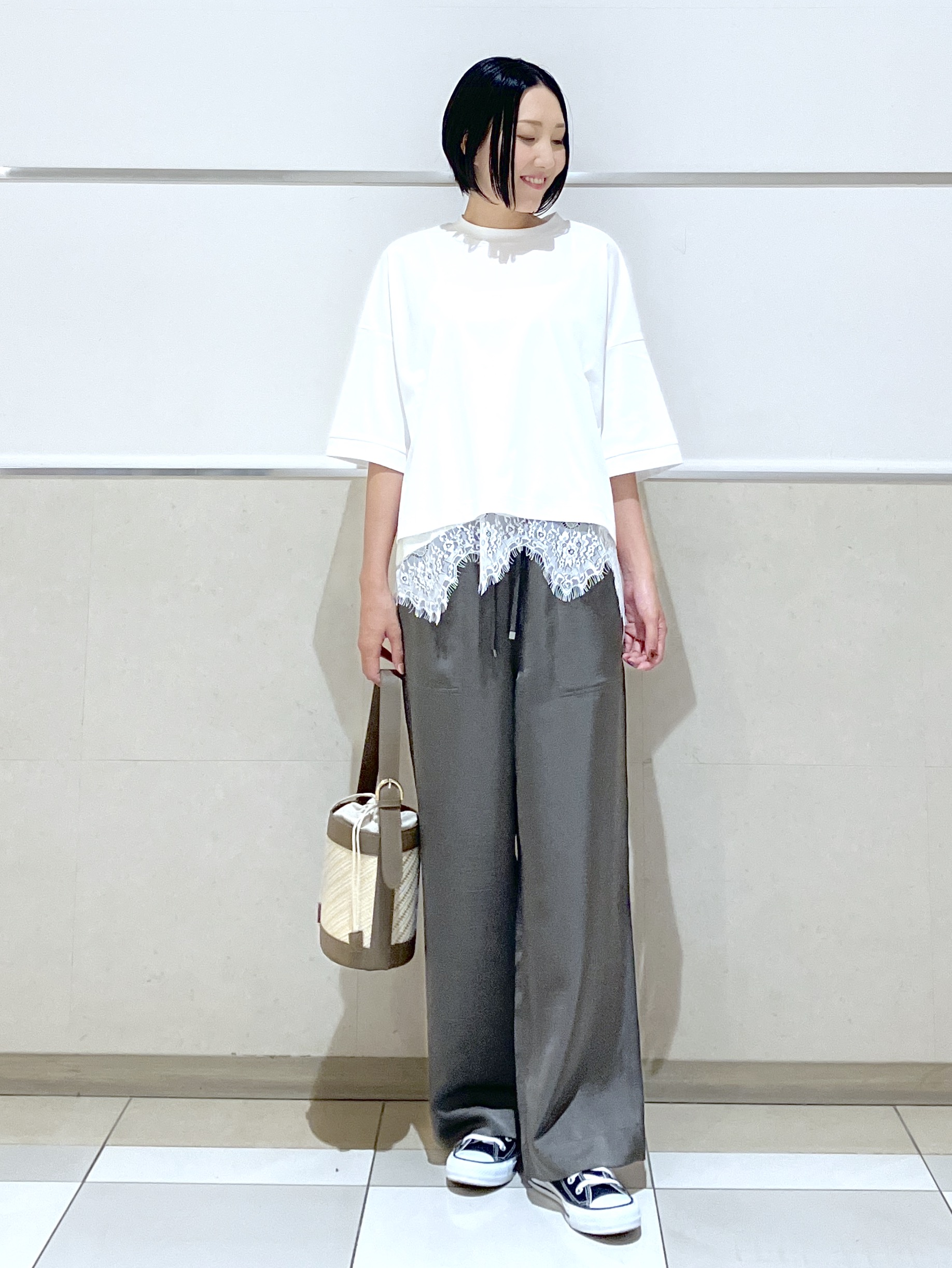 eriko さんの「Dessin｜【体型カバー】美光沢カットソーボクシーシルエット」を使ったコーディネート