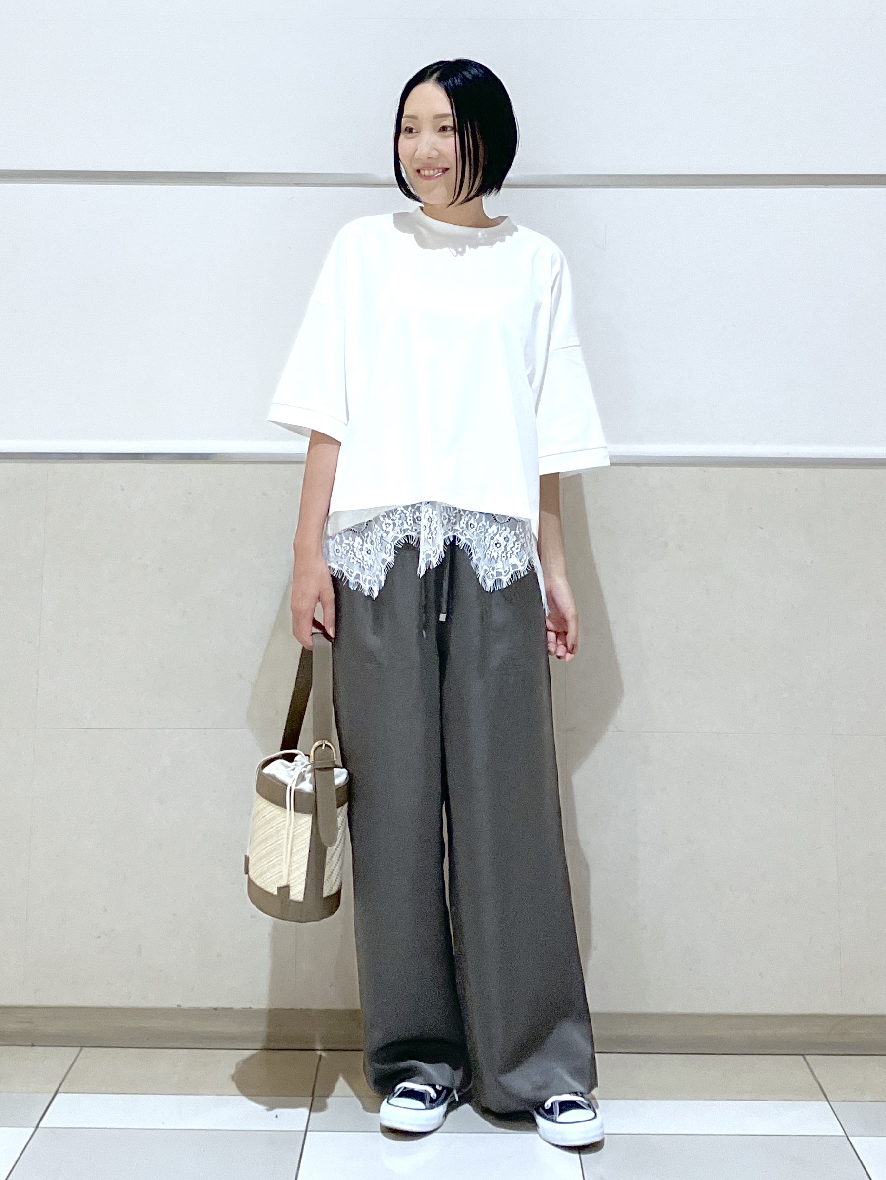 eriko さんの「Dessin｜【体型カバー】美光沢カットソーボクシーシルエット」を使ったコーディネート