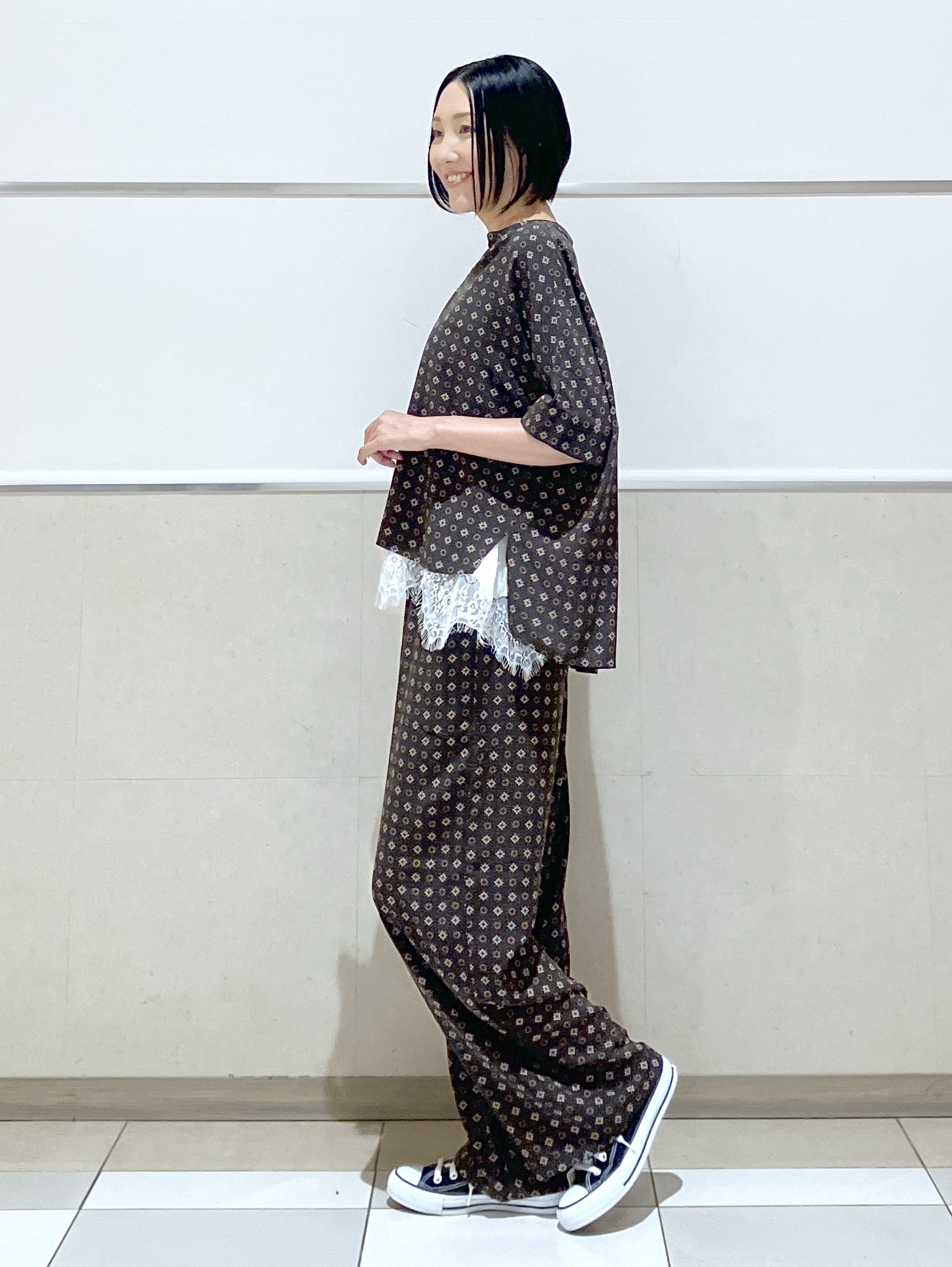 eriko さんの「Dessin｜【セットアップ可】小紋柄プリント スキッパーシャツ」を使ったコーディネート