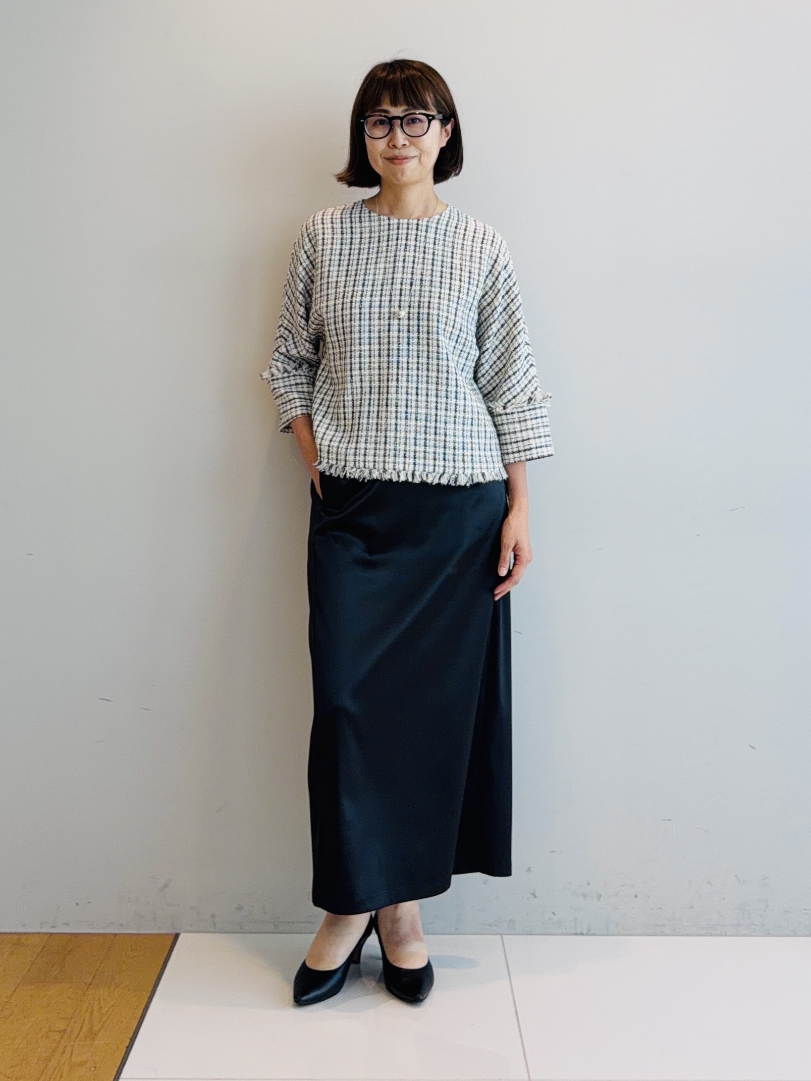 murayamaさんの「INDIVI｜【ラム革／美脚／通勤】レザーパンプス」を使ったコーディネート
