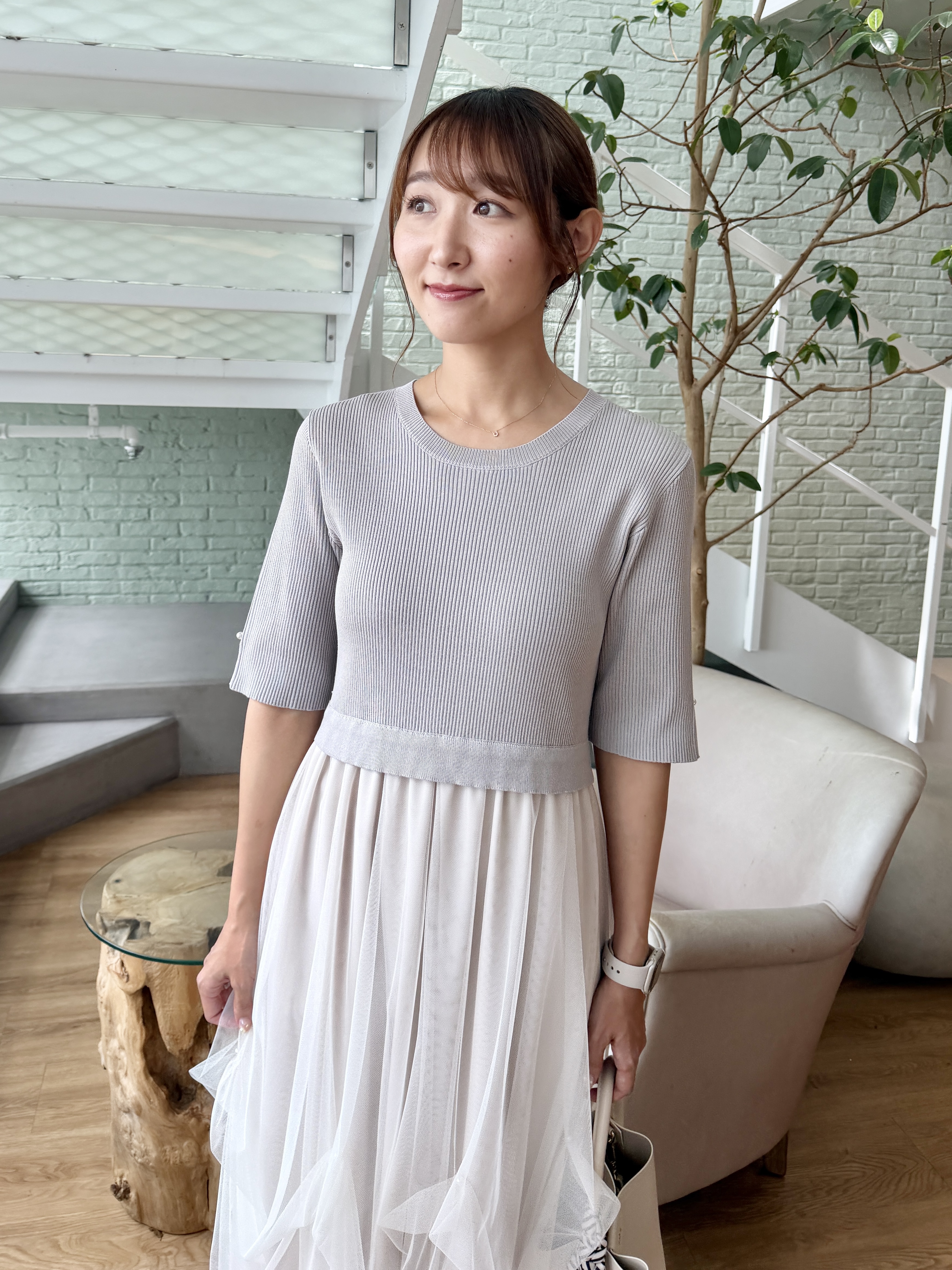 みぃさんの「index｜チュールパール調ドッキングニットワンピース【洗濯機OK／抗ピル】」を使ったコーディネート