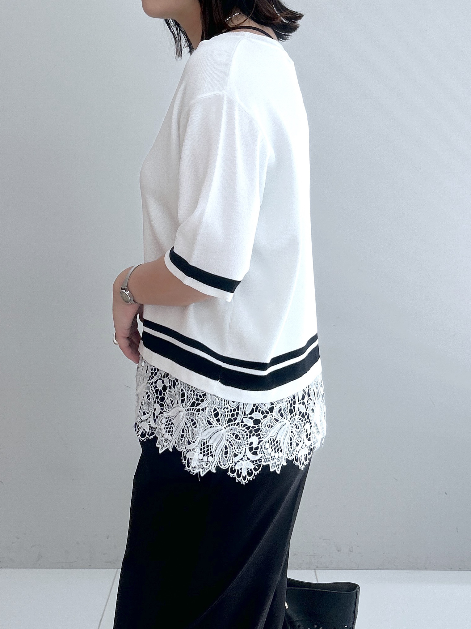Hirokaさんの「grove｜【シリーズ累計36万枚／UVカット・ひんやり・洗濯機OK】やわらかドライタッチレースドッキングニット」を使ったコーディネート