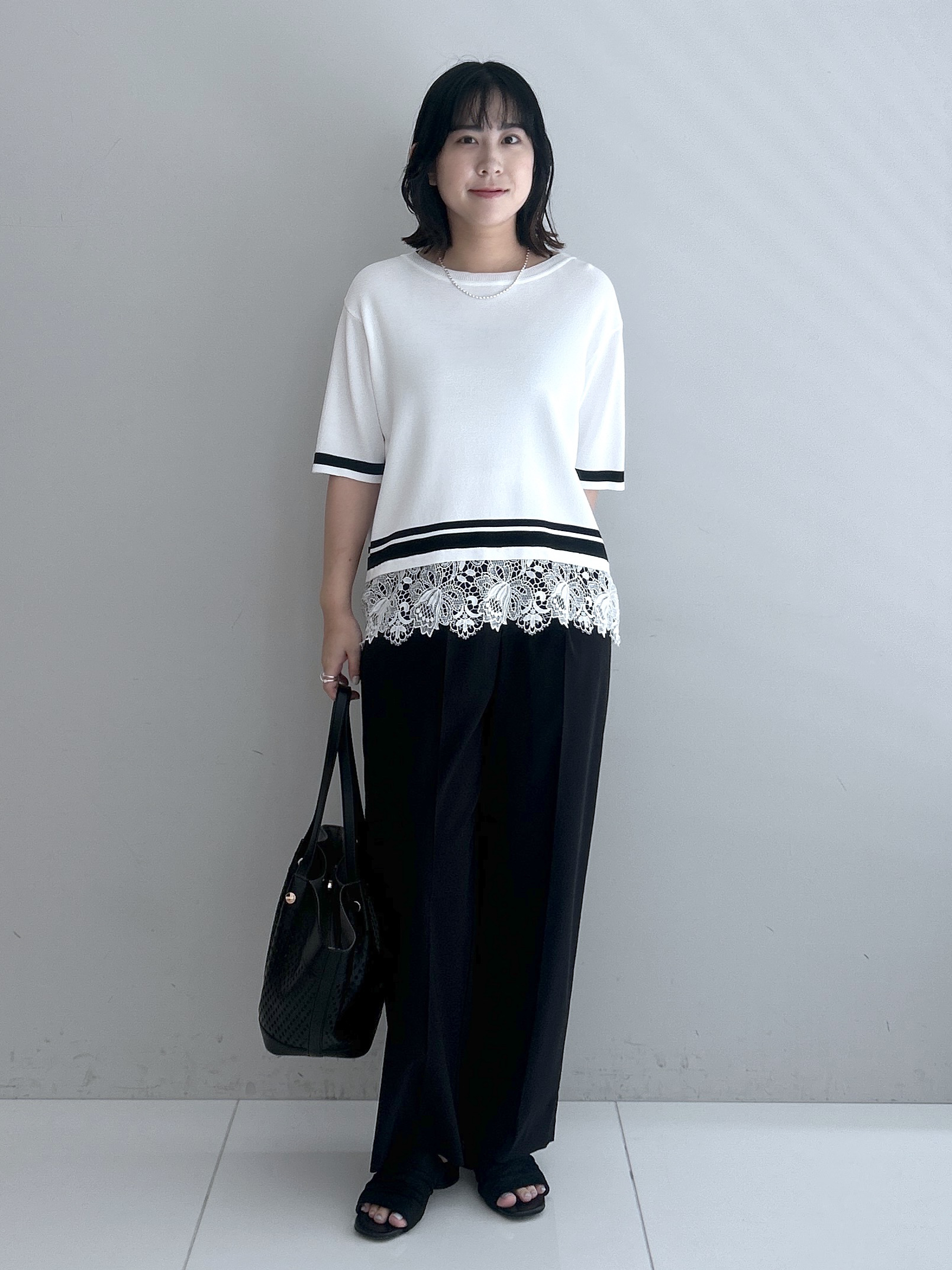 Hirokaさんの「grove｜【シリーズ累計36万枚／UVカット・ひんやり・洗濯機OK】やわらかドライタッチレースドッキングニット」を使ったコーディネート