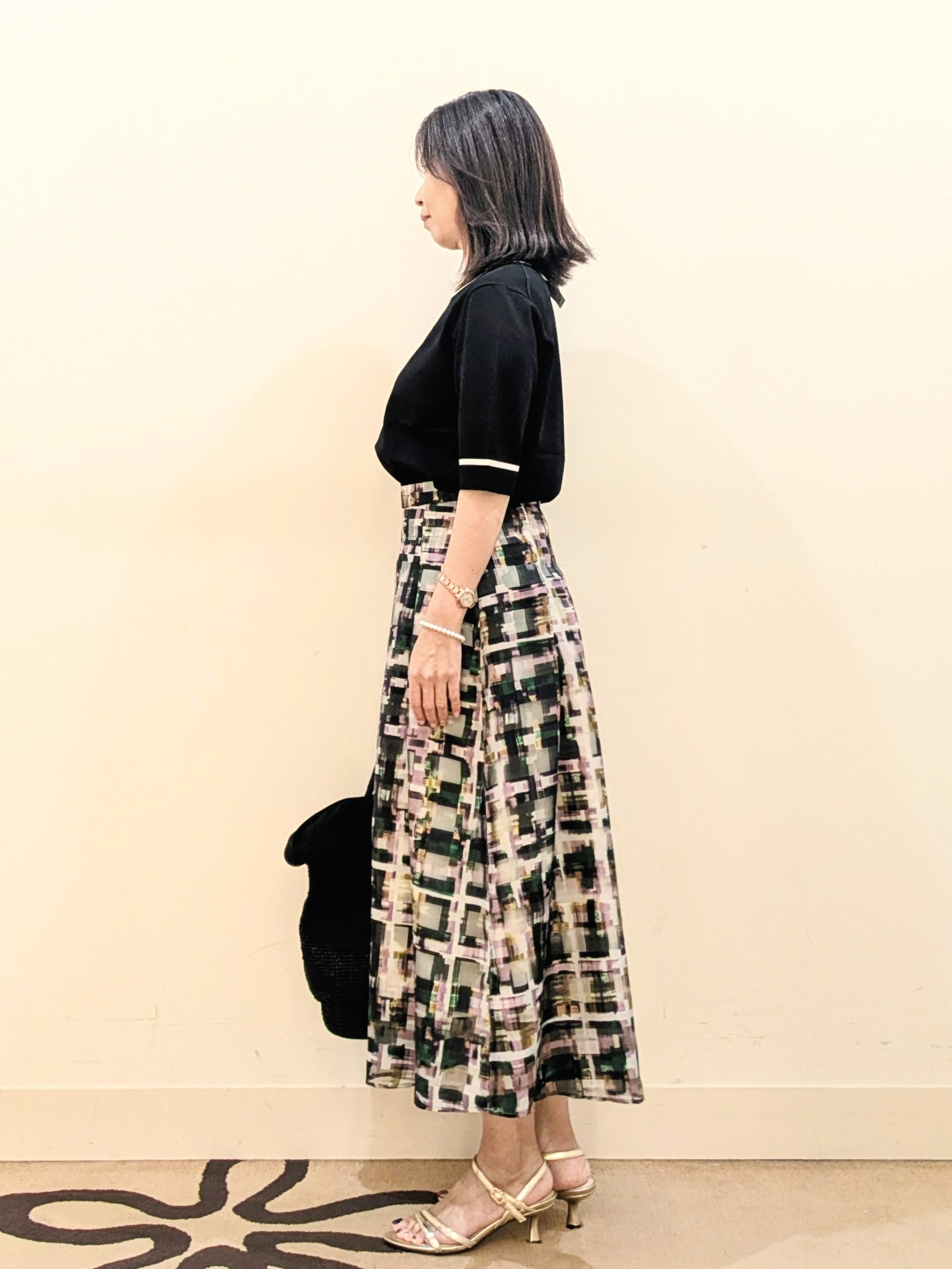 laverさんの「UNTITLED｜【アンサンブル可/上品な清涼感】コンパクト5分袖ニット」を使ったコーディネート