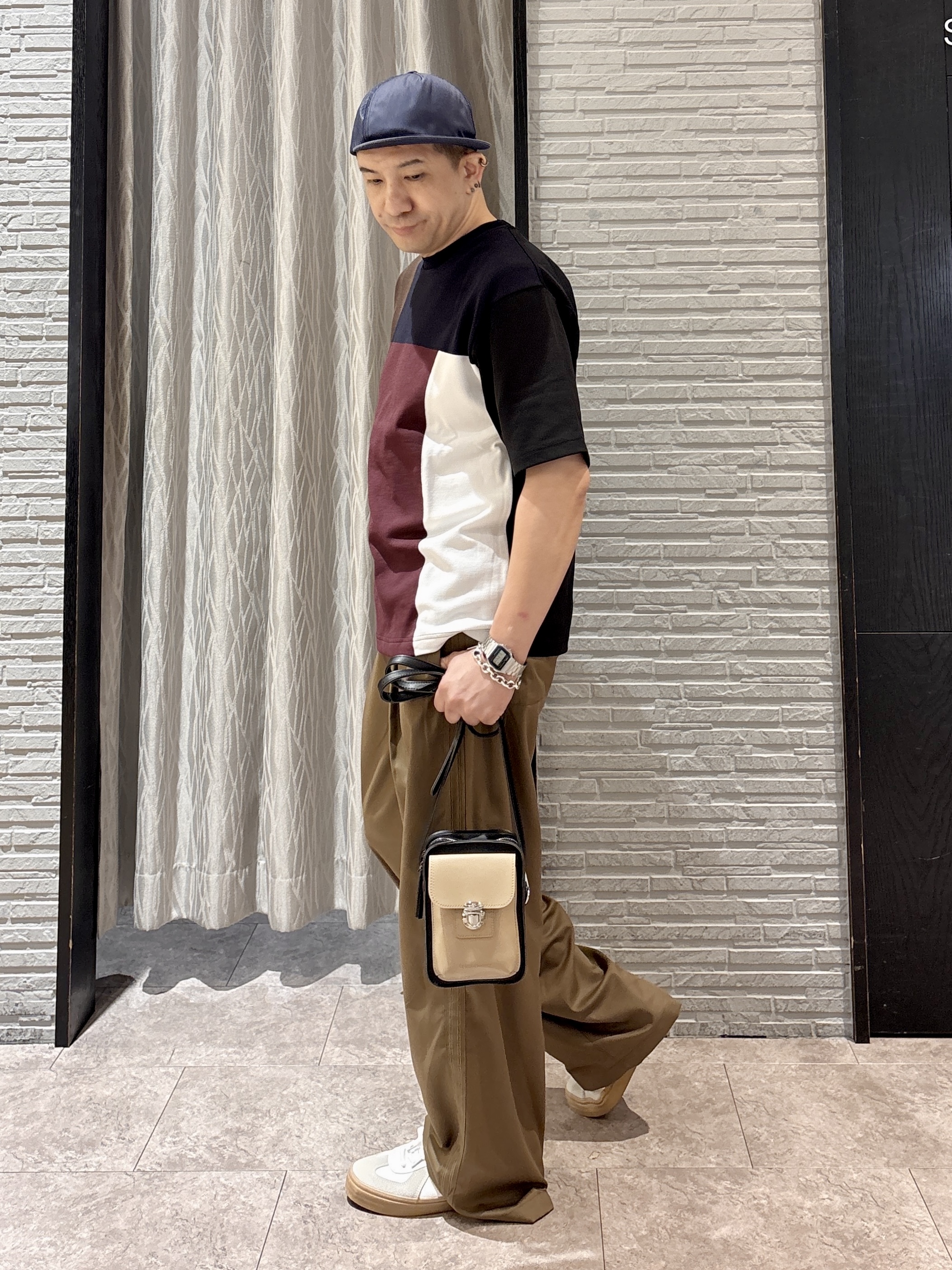 Pーyamaさんの「THE SHOP TK｜【洗濯機OK】ブロッキング半袖ニット」を使ったコーディネート