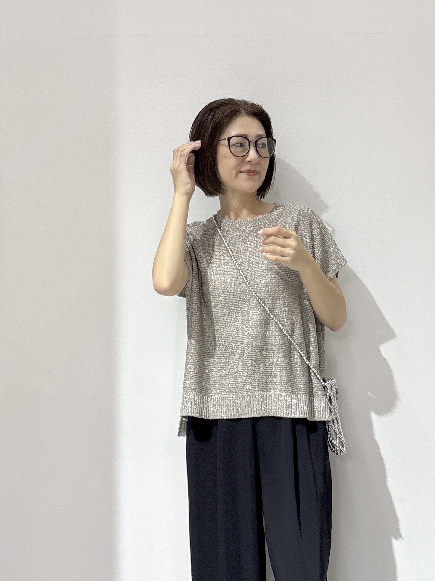 NAKAさんの「OPAQUE.CLIP｜ラメメッシュニット【洗濯機OK／抗ピル】」を使ったコーディネート