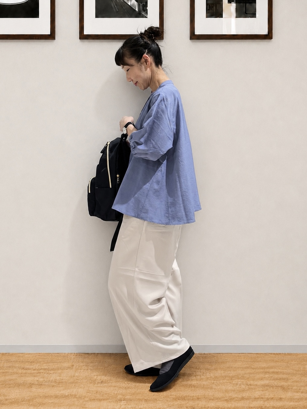 まつみさんの「SHOO･LA･RUE｜【S-LL/洗濯機可】金ボタンがアクセント 5分袖スキッパーブラウス」を使ったコーディネート