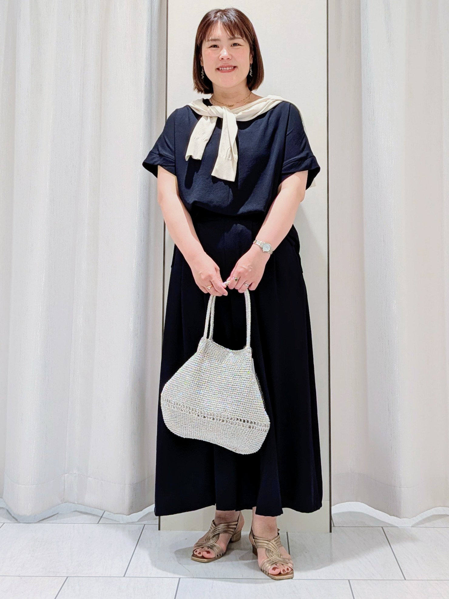 Onumaさんの「UNTITLED｜【9色展開/アンサンブル可】コットンクルーネックカーディガン」を使ったコーディネート
